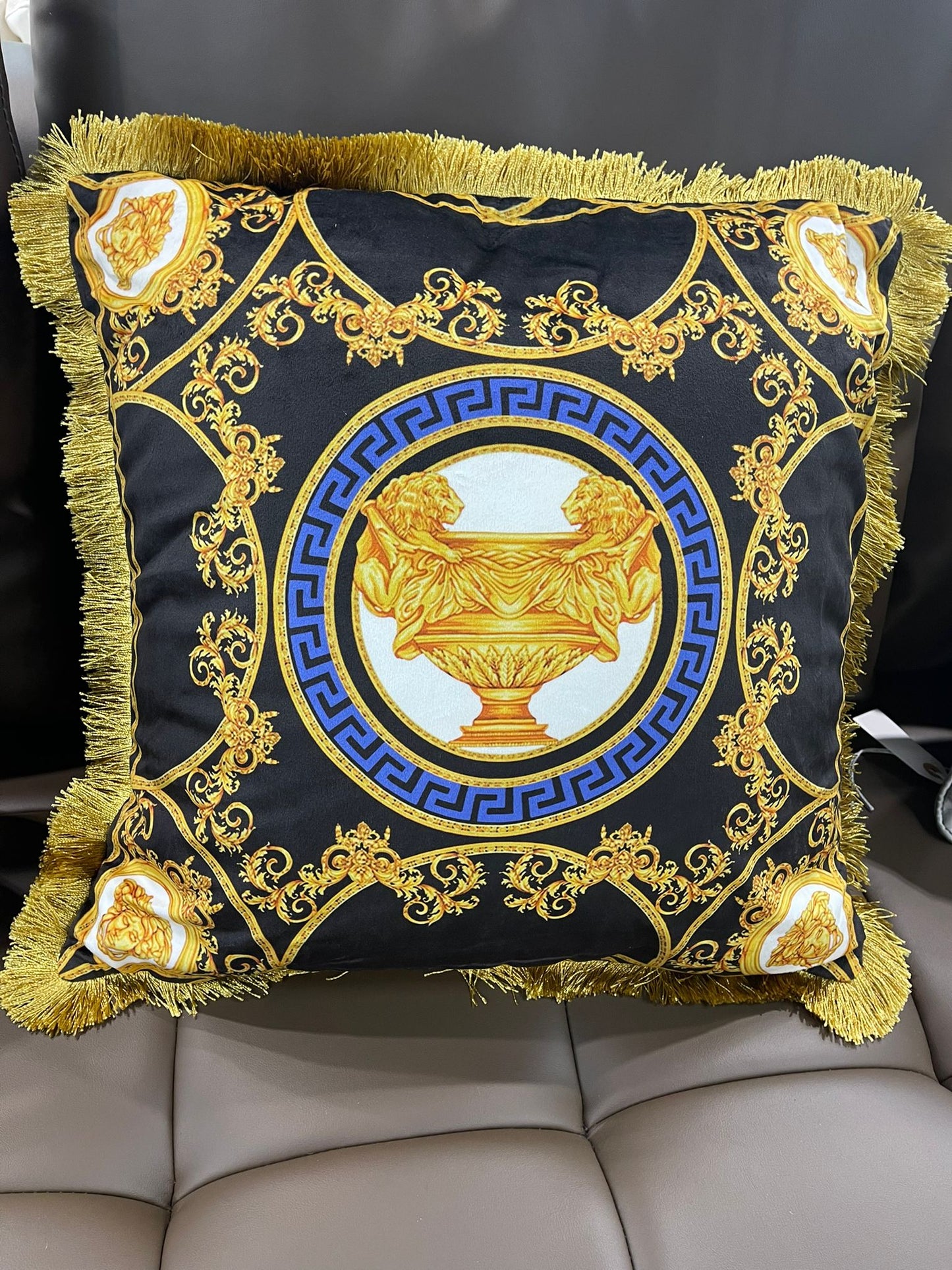 Black Versace Throw pillow