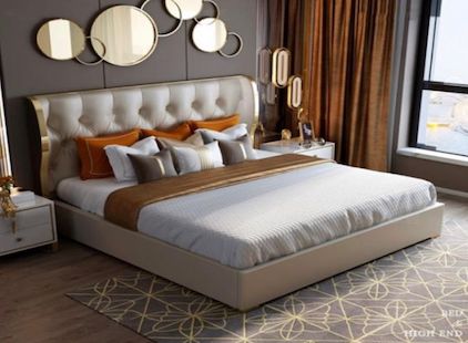 CREAM LEATHER BED FRAME