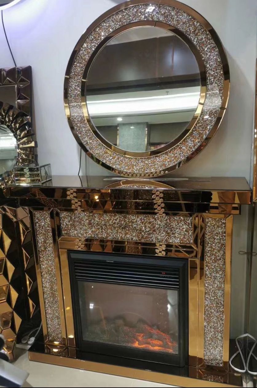 Brown Mirror and Fireplace set
