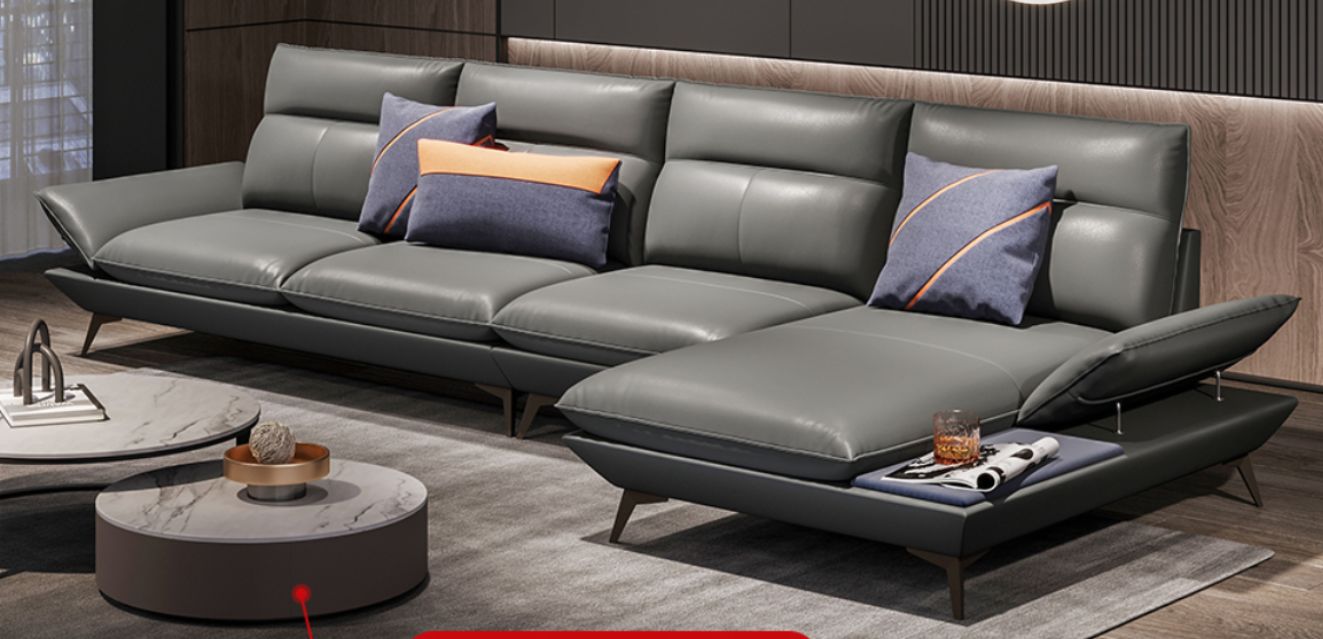 3-piece Gray Leather sectional