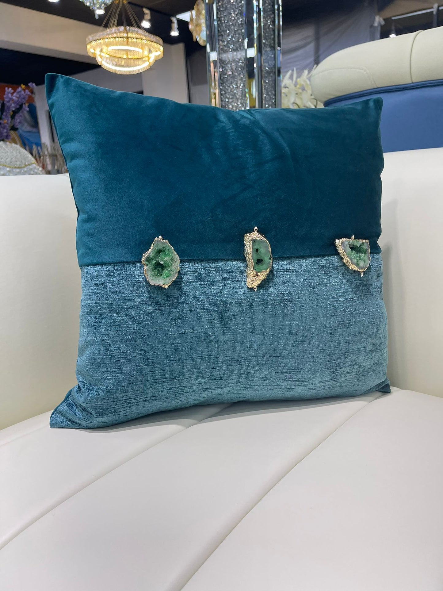 Turquoise Blue Crystal Throw pillow