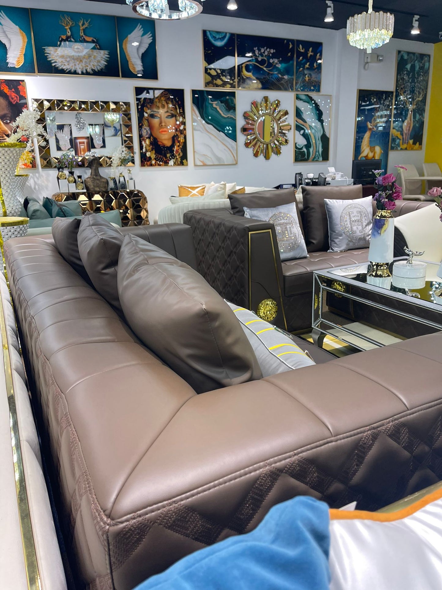 Brown Versace Leather Love Seat and Sofa Set