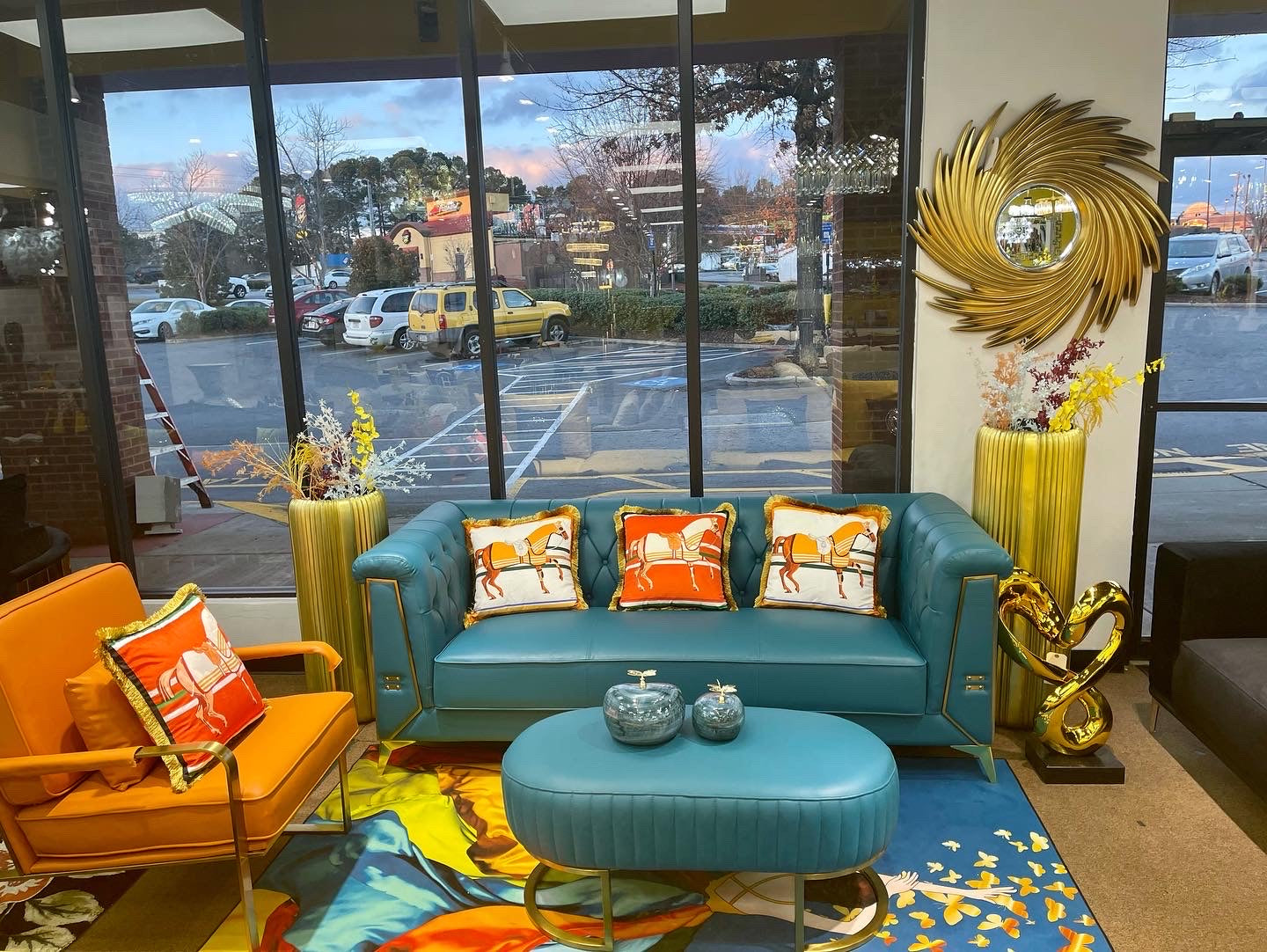 Teal and Orange Living Room Set