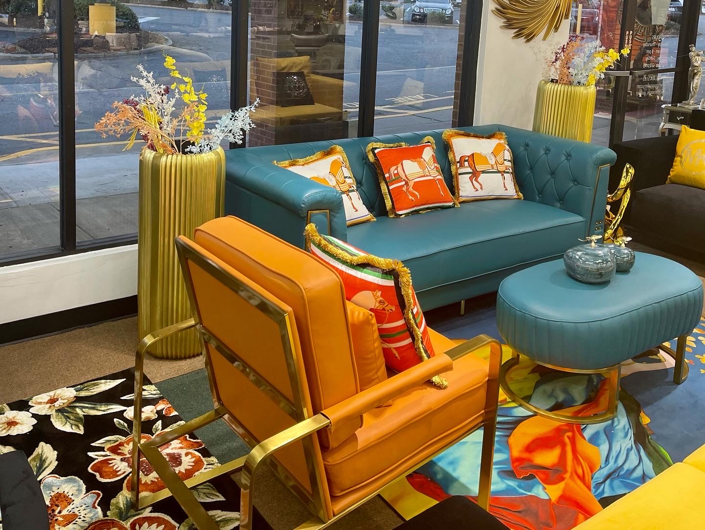 Teal and Orange Living Room Set