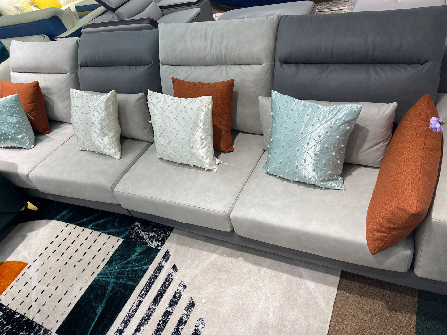 Grey Leather Square Sectional