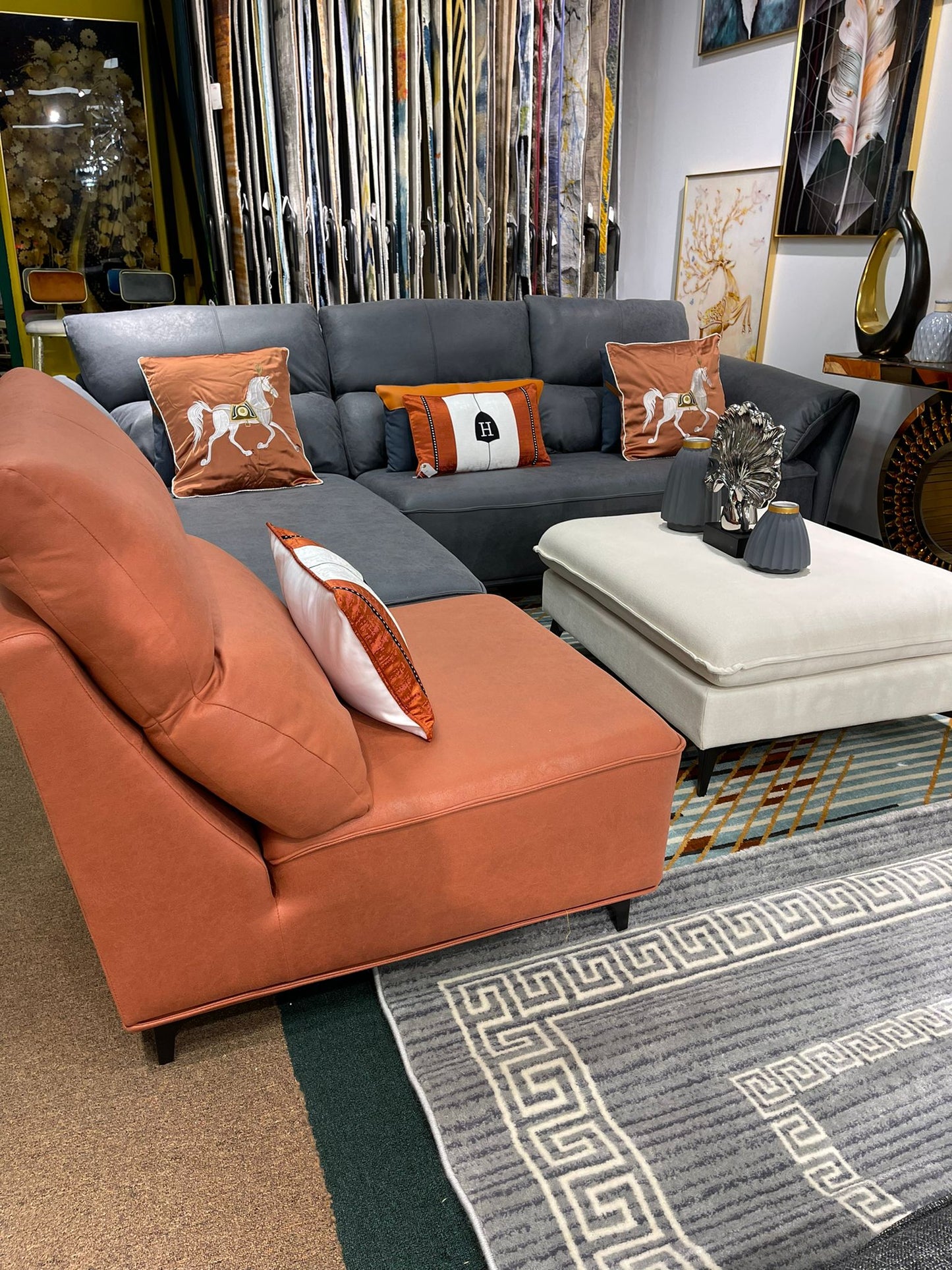 Peach and Grey Sectional