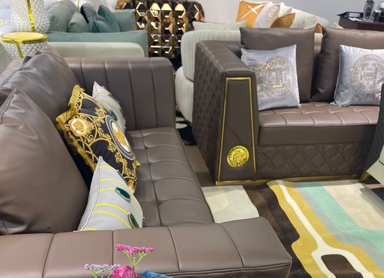 Brown Versace Leather Love Seat And