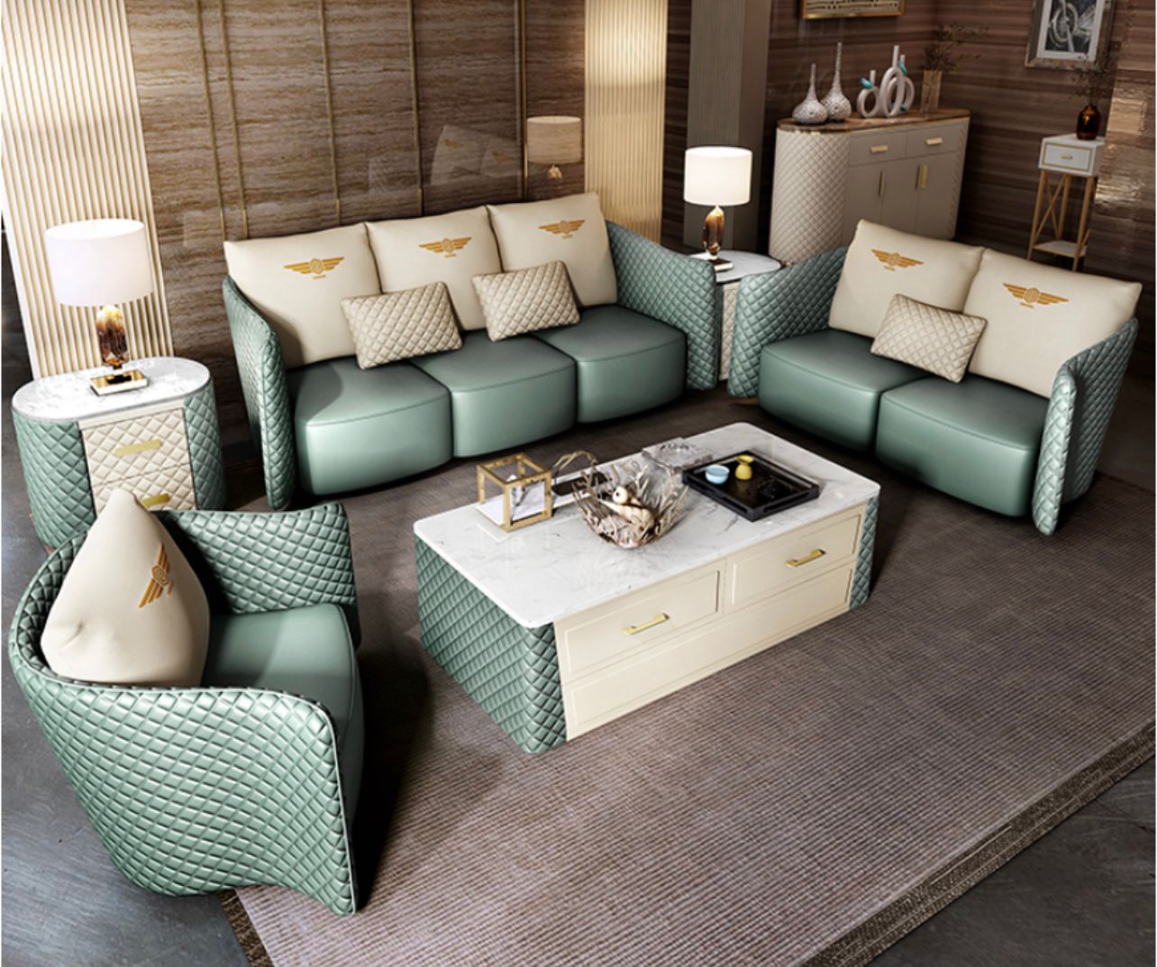 Cream/Green Bentley living room set