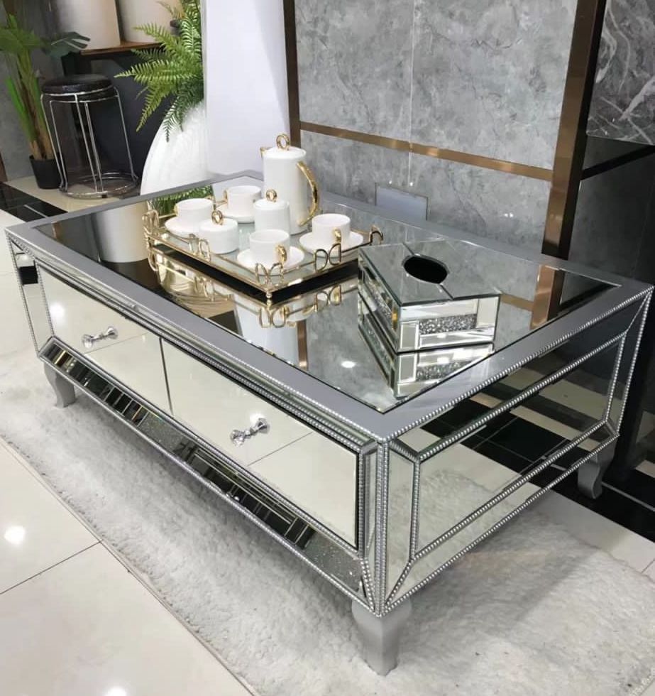 Reflective mirror side table