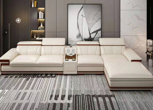 White Leather Media room Sectional