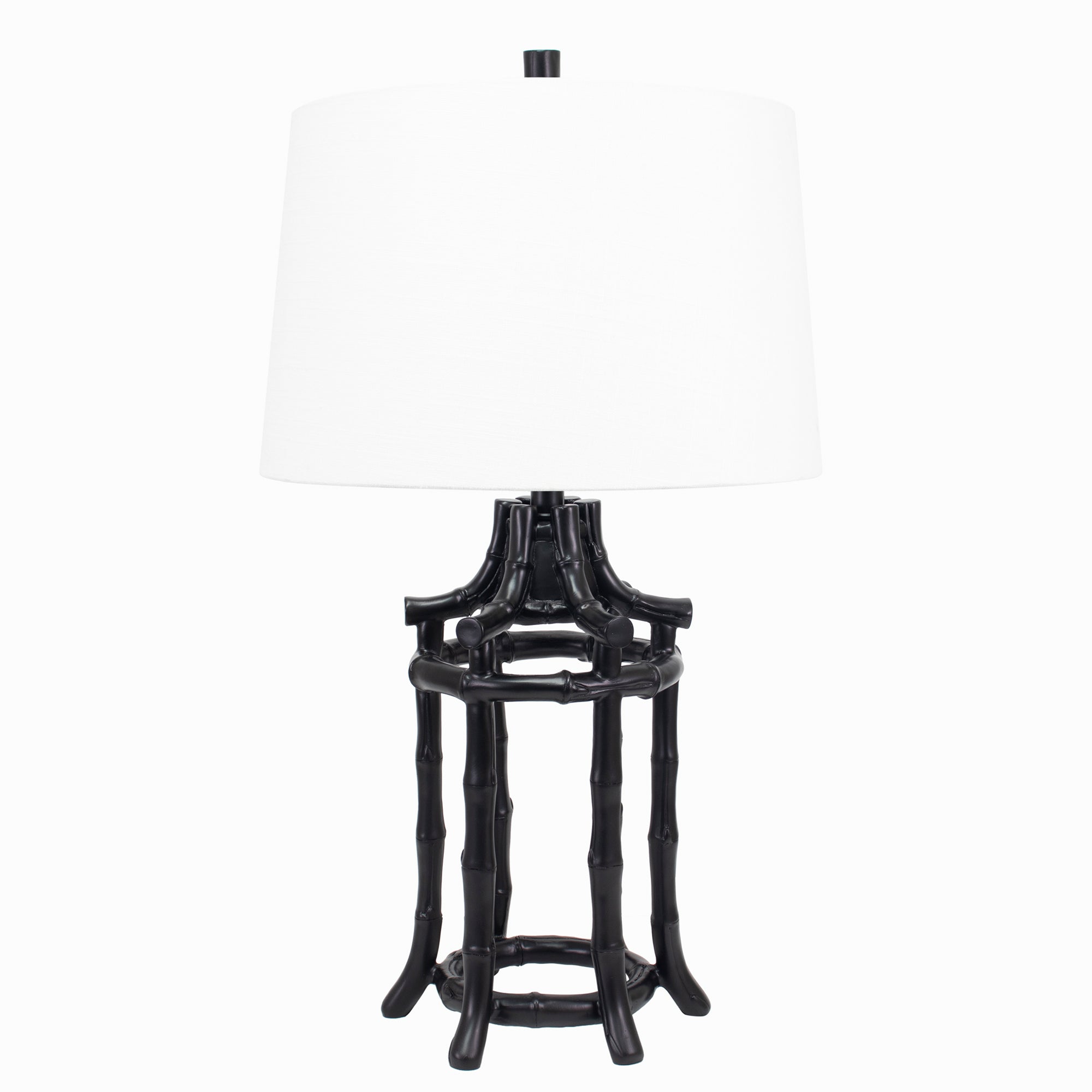 Couture Black Bamboo Table Lamp-with White Linen Shade and Gold Lining