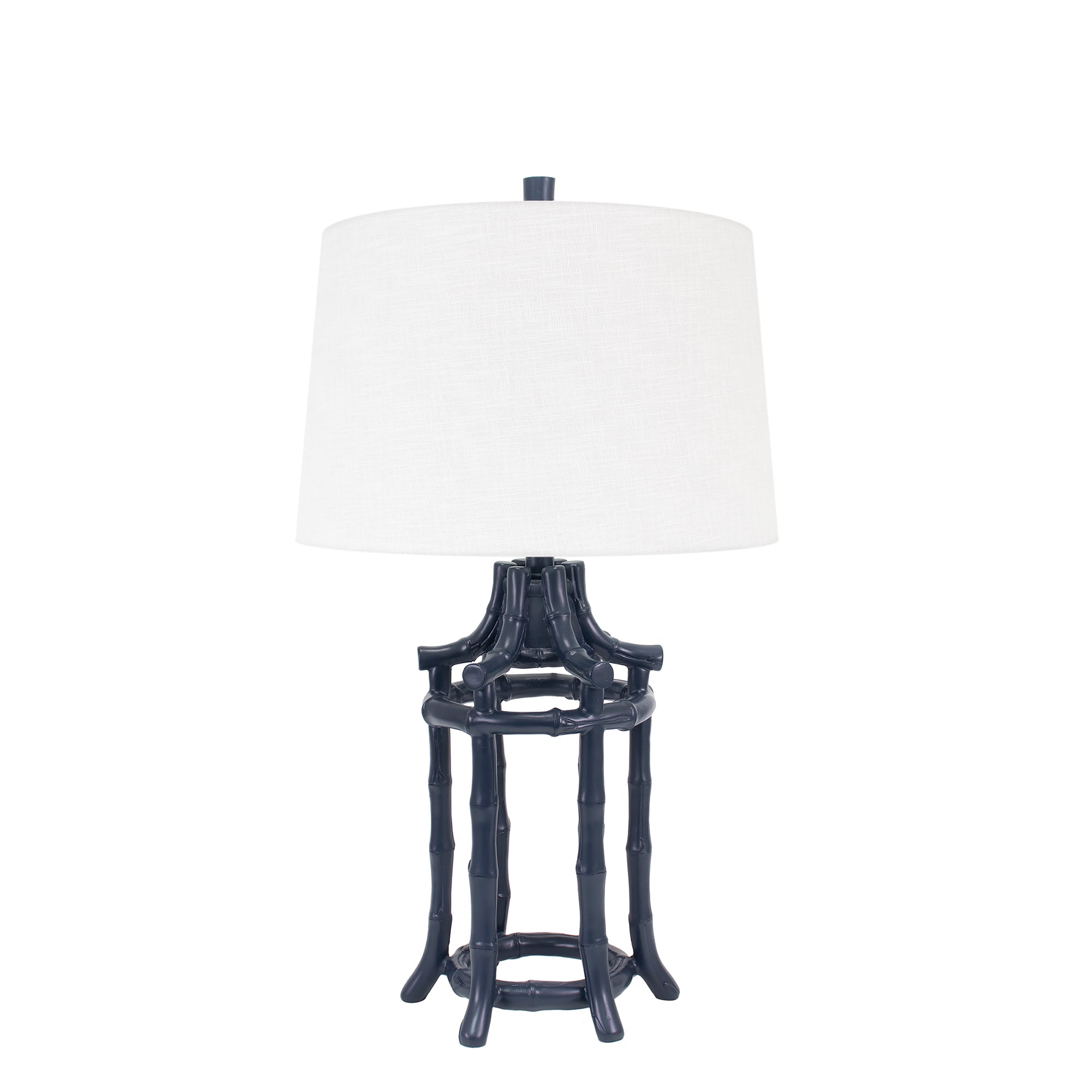Couture Navy Bamboo Table Lamp-with Casual Linen Shade