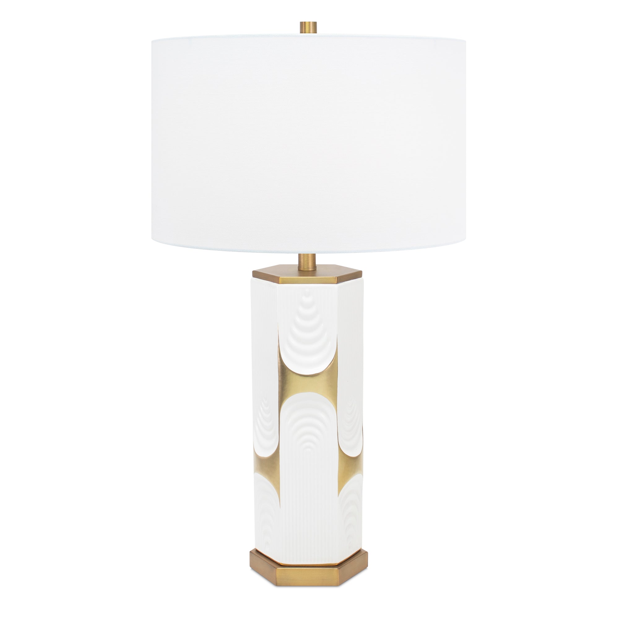 Couture White and Gold Hex Drape Table Lamp-with 17x17x11 White Classic Linen Shade