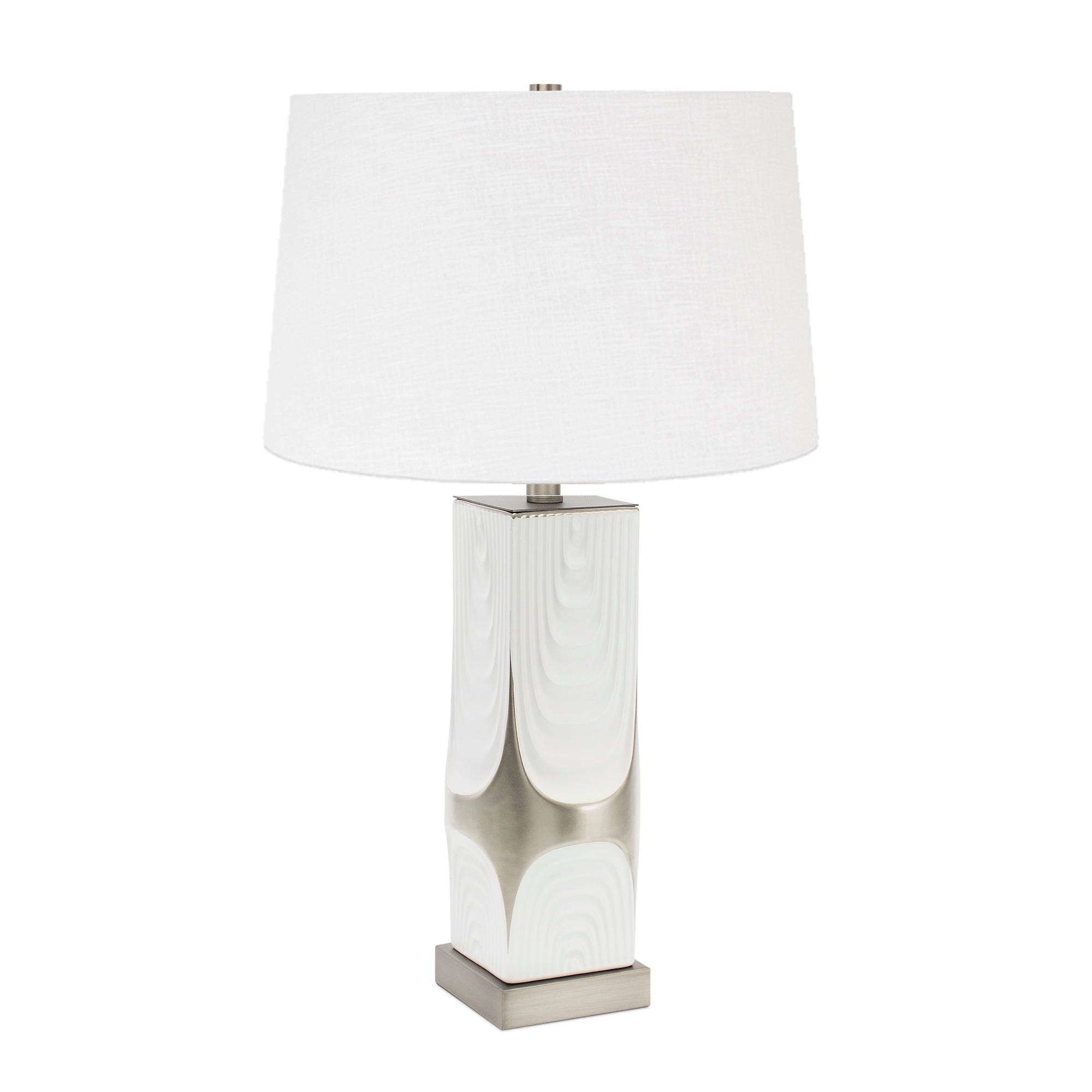 Couture White and Silver Drape Table lamp- with 14x16x10 soft silver lined shade