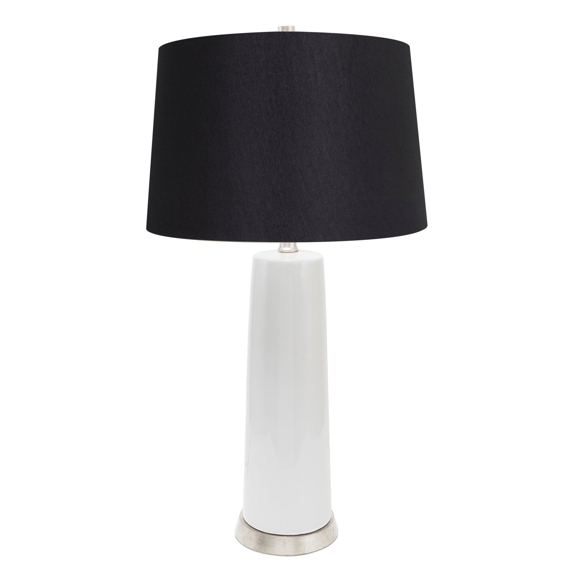 Couture White and Silver Tansey Table Lamp-with 14x16x10 Black Linen Shade