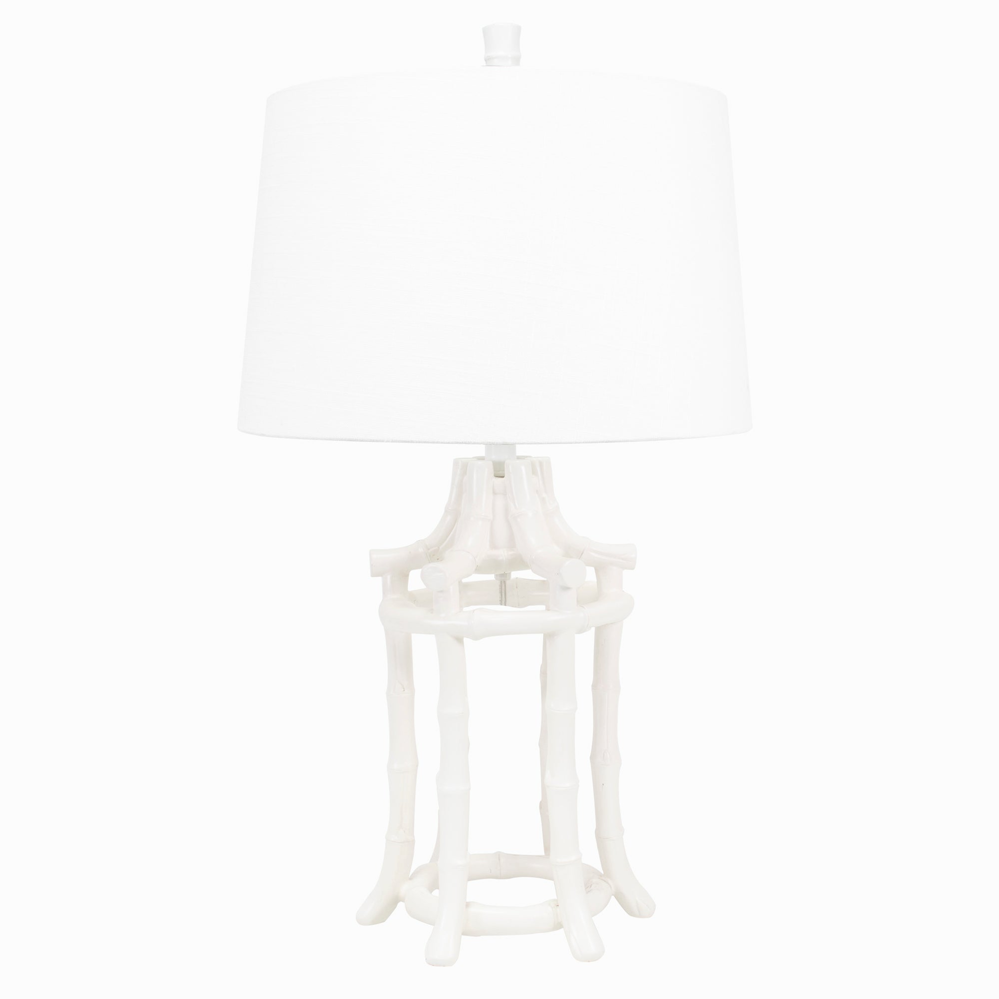 Couture White Bamboo Table Lamp-with White Linen Shade and Silver Lining