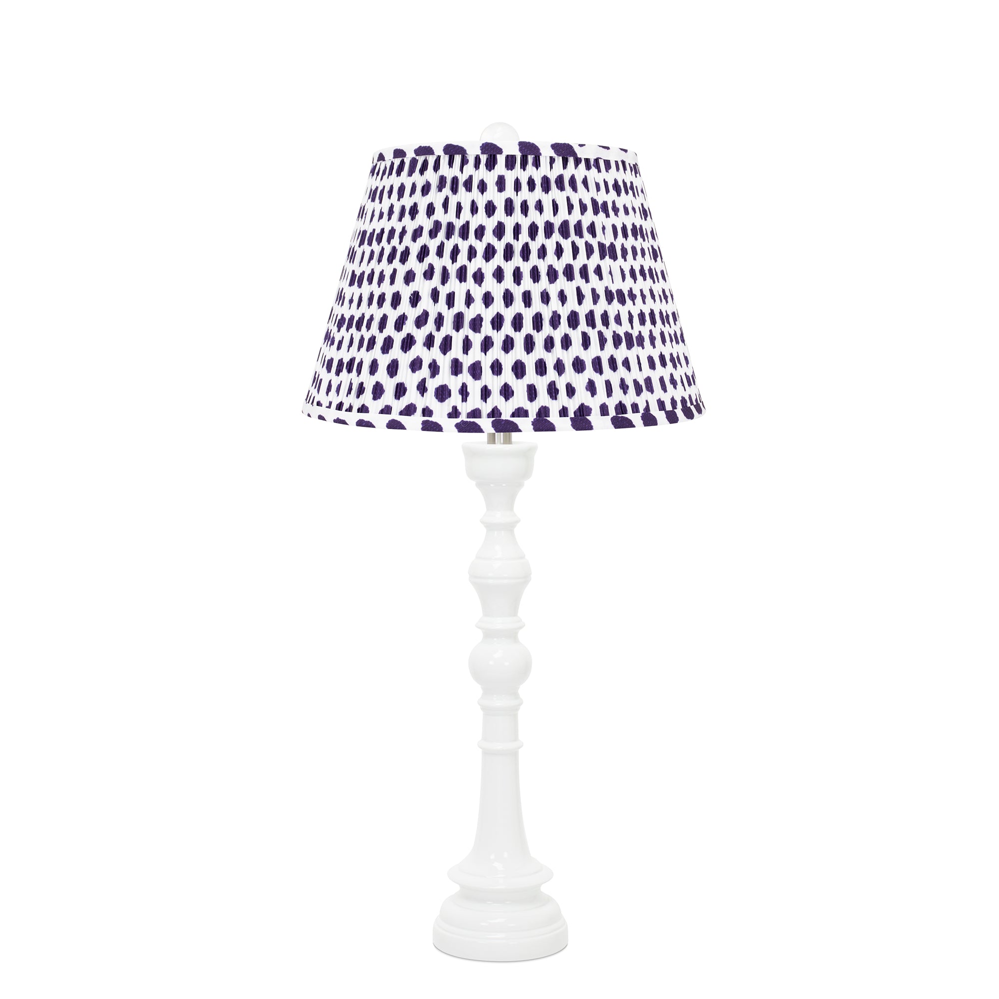 Couture White Spindle Table Lamp with Pleated Soft Hardback Shade
