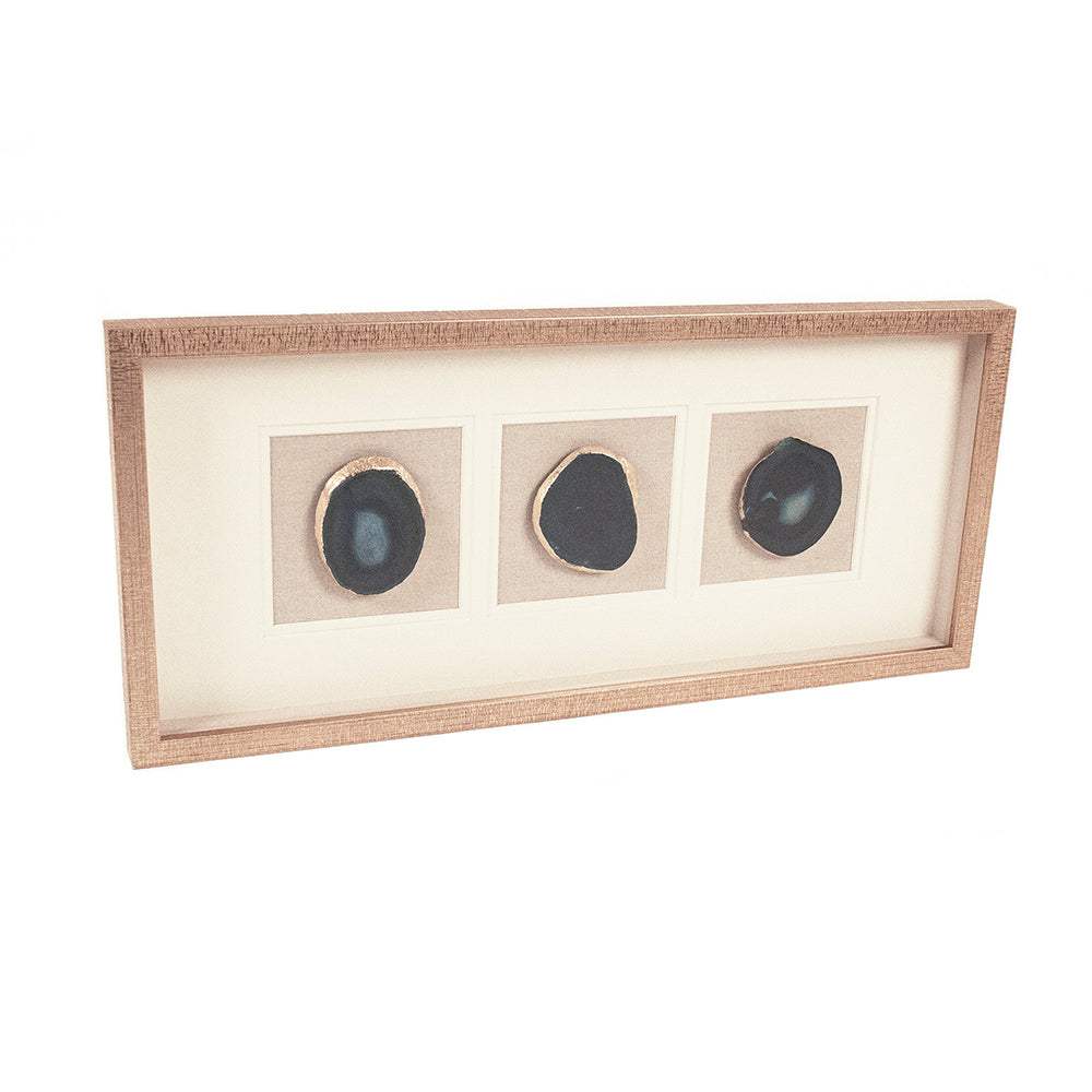 Three Blue Geodes in Shadowbox Wall Art
