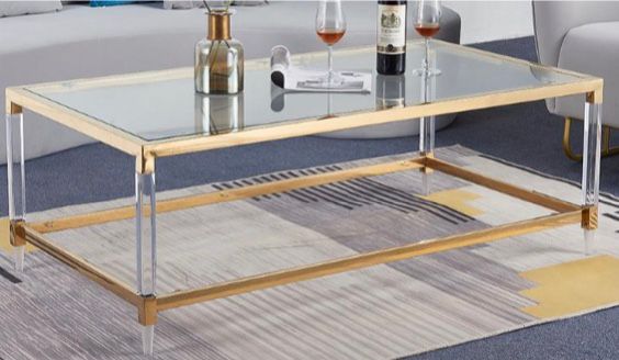Gold Rectangle Tempered Glass coffee table