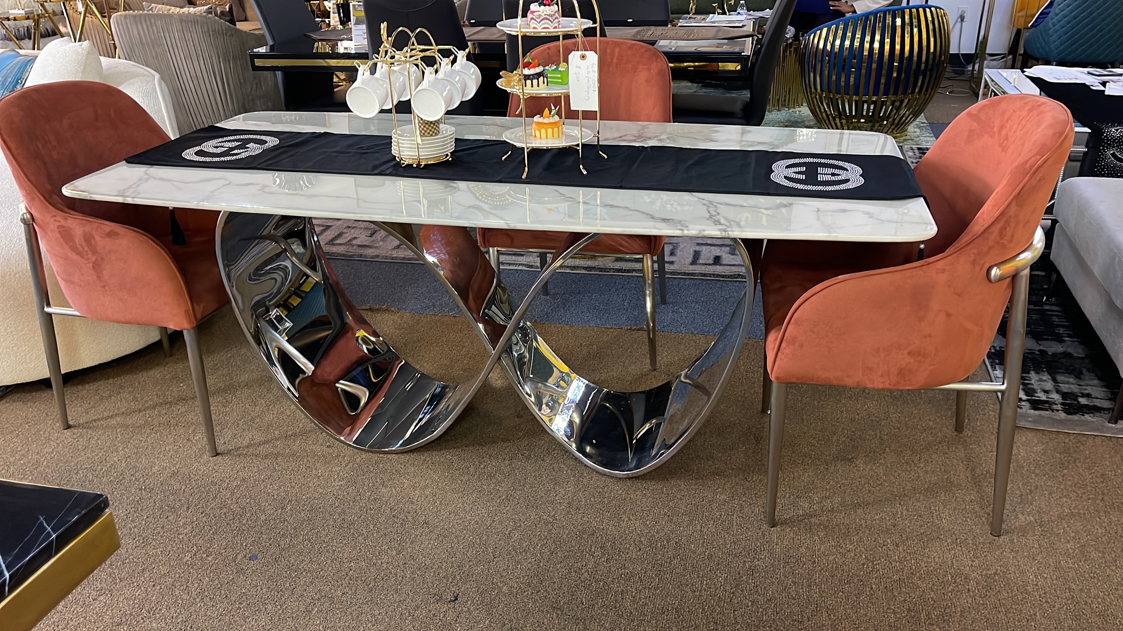 Butterfly Marble Dining Table Set - Image 2