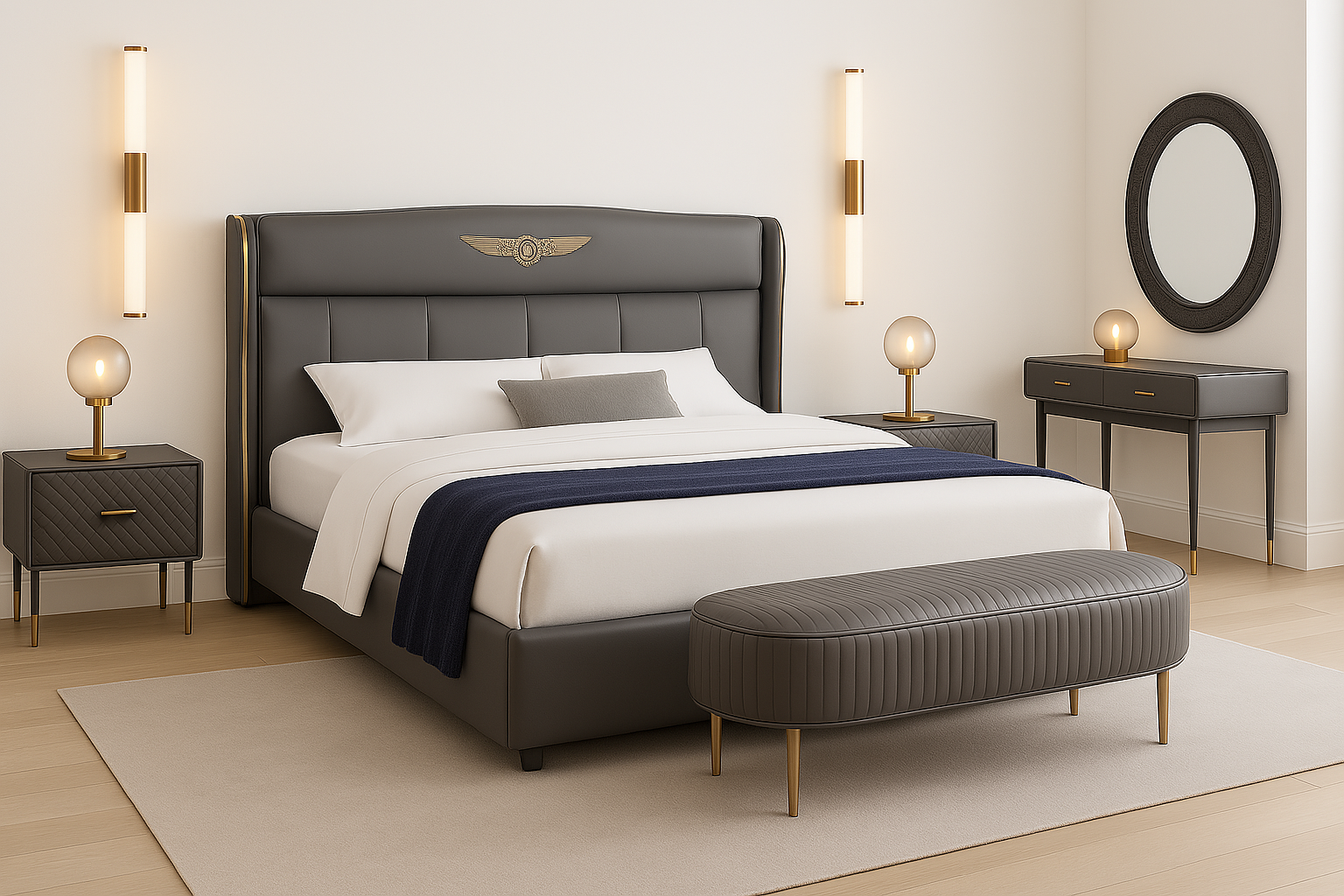 Grey Leather Bed Frame