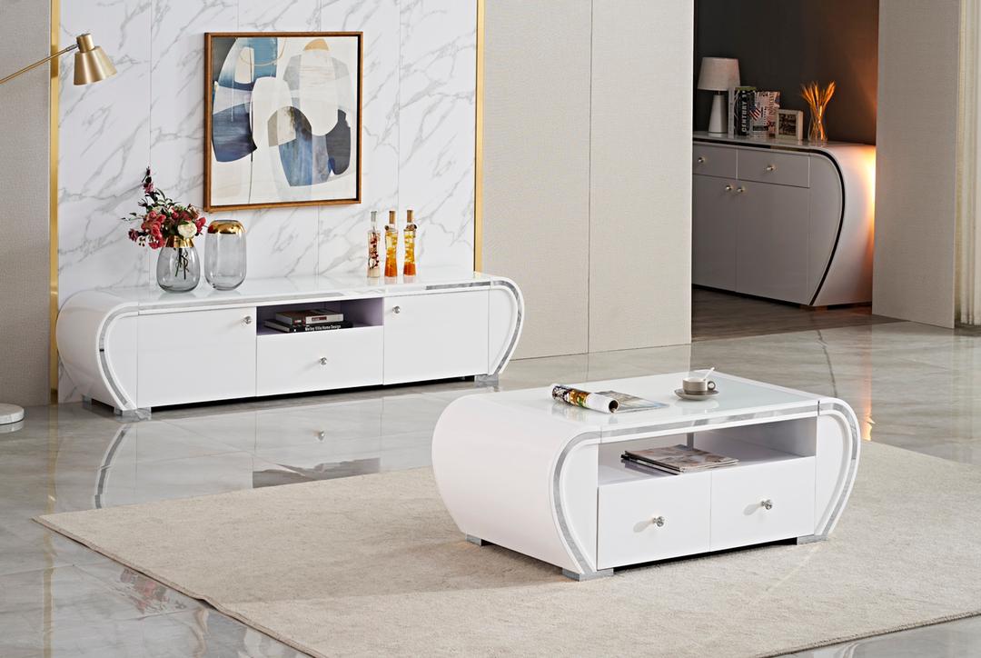 Glossy White Console & Mirror