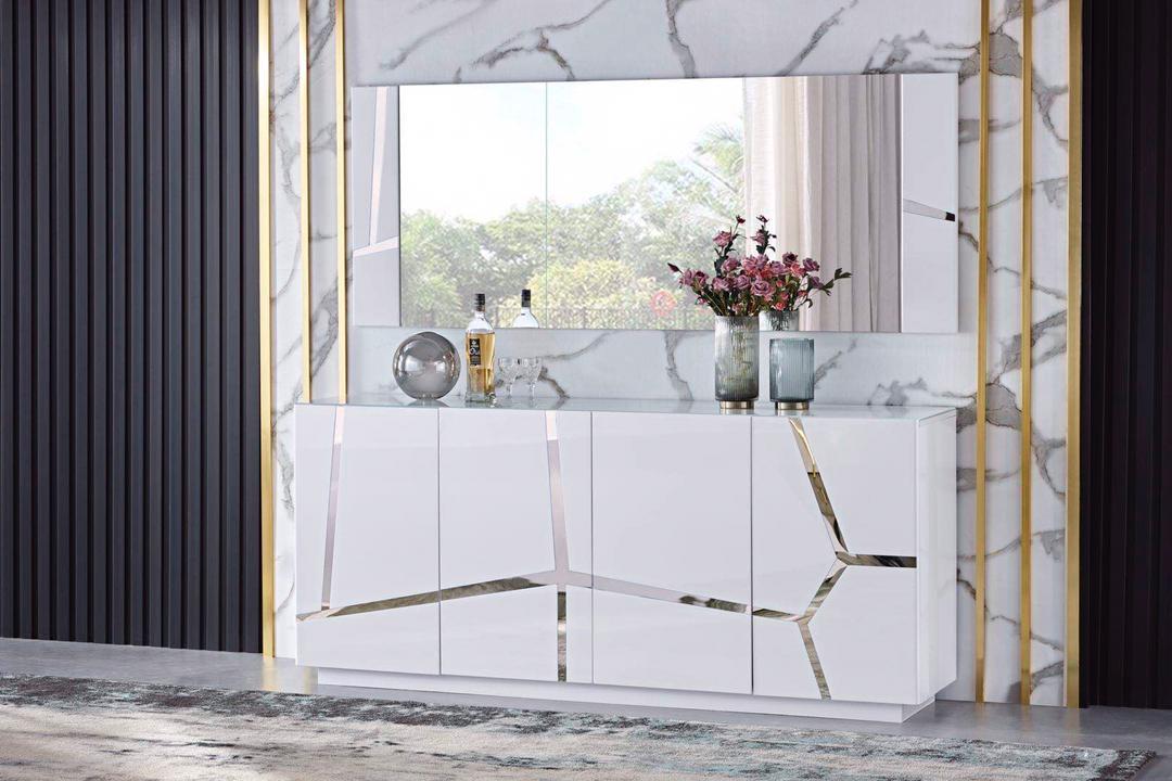 Glossy White Console & Mirror