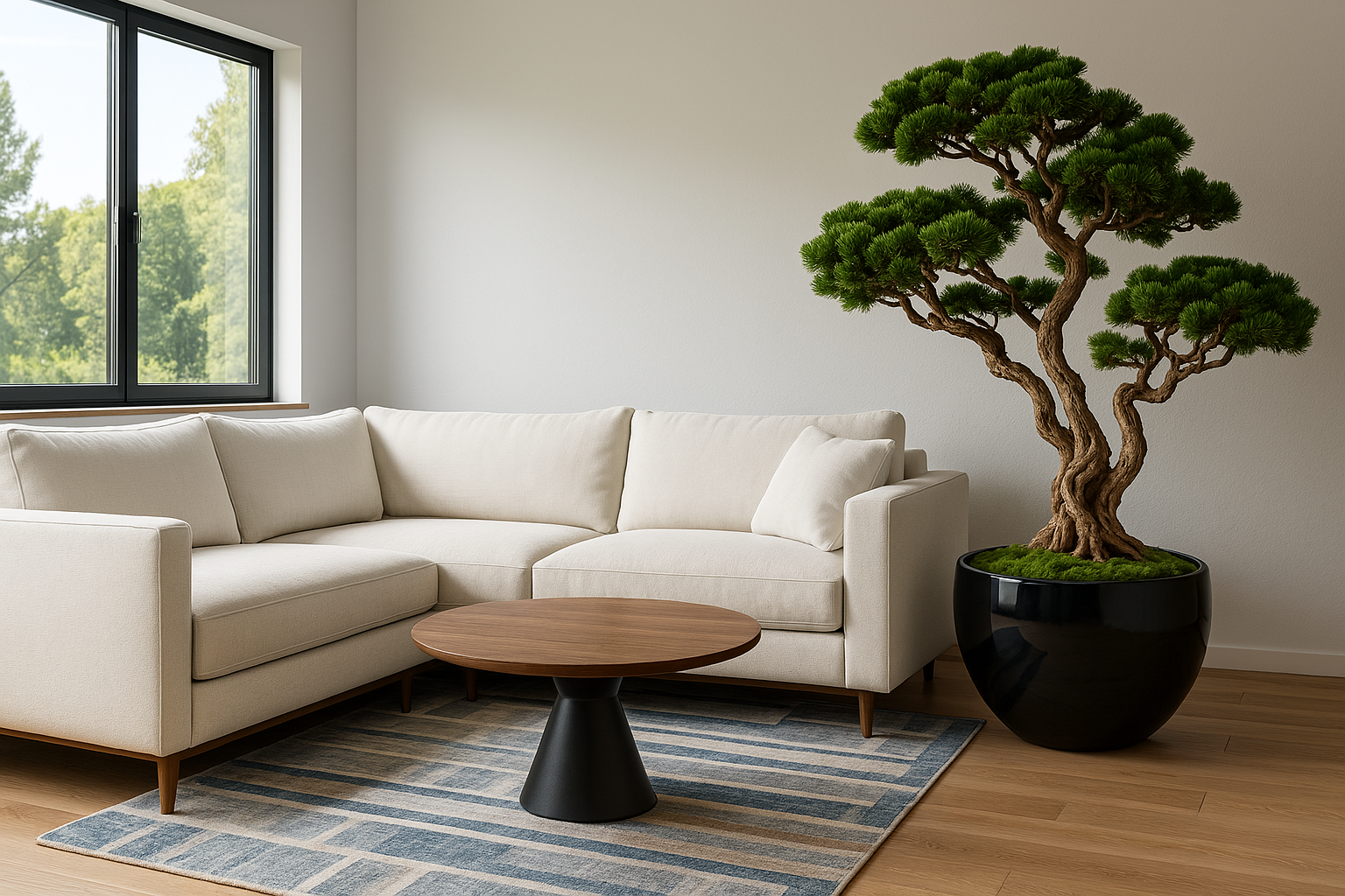 Artifical Bonsai Tree and A Black  Vase