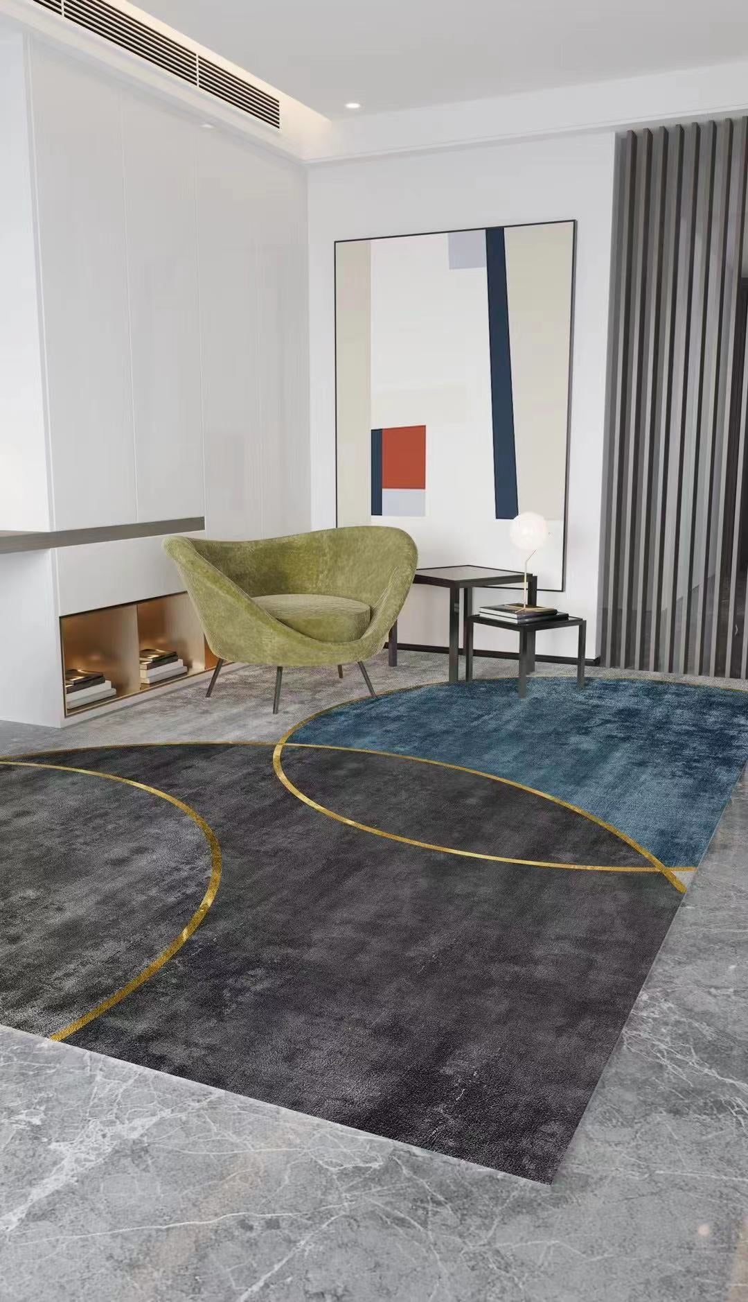 Grey and Turquoise Turkish Rug