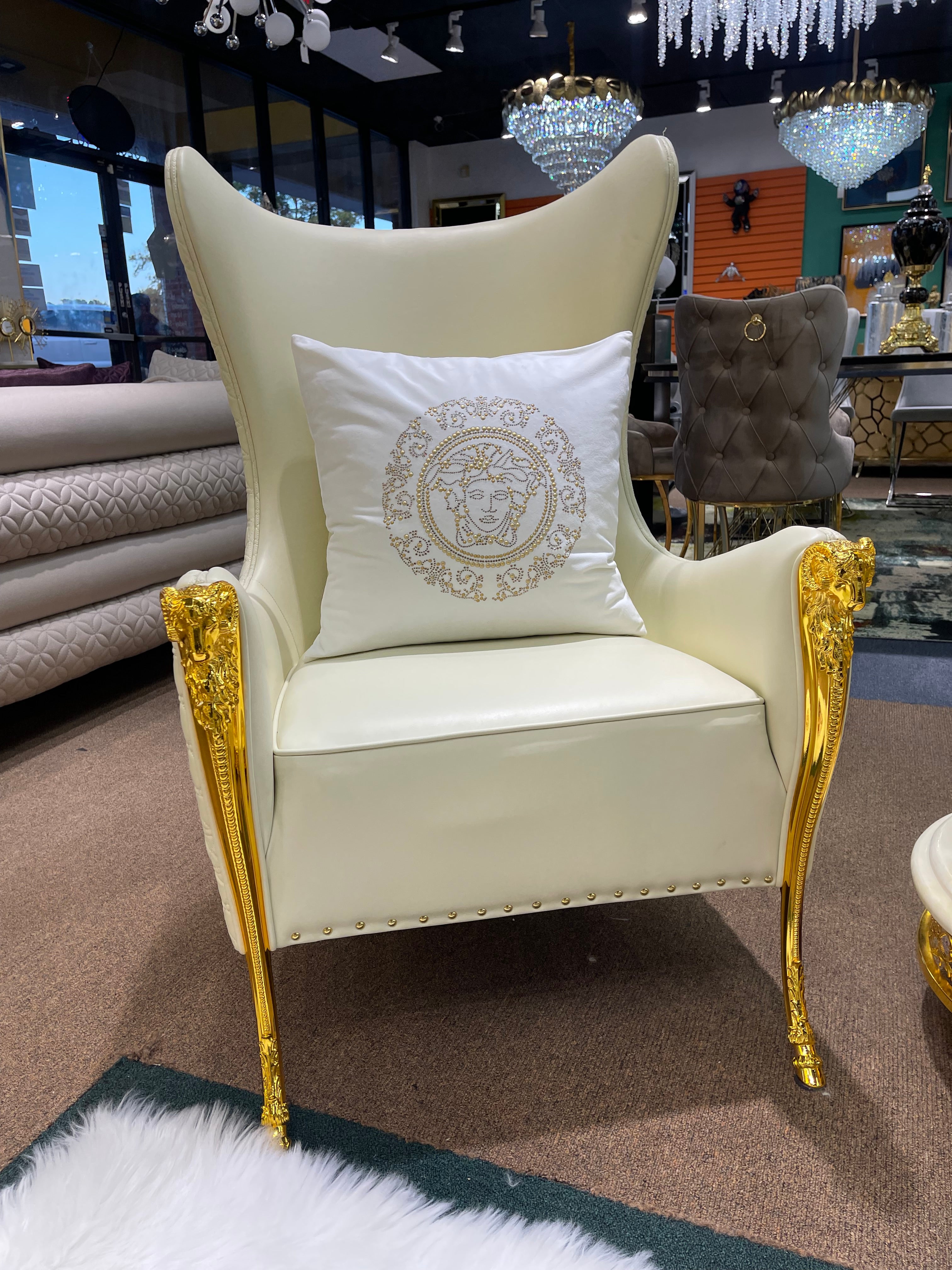 Upgrade Your Living Room with Off-White/Cream Genuine Leather Settee | Titanium Gold Trim | Comfortable Sofa & Armchair - Image 11