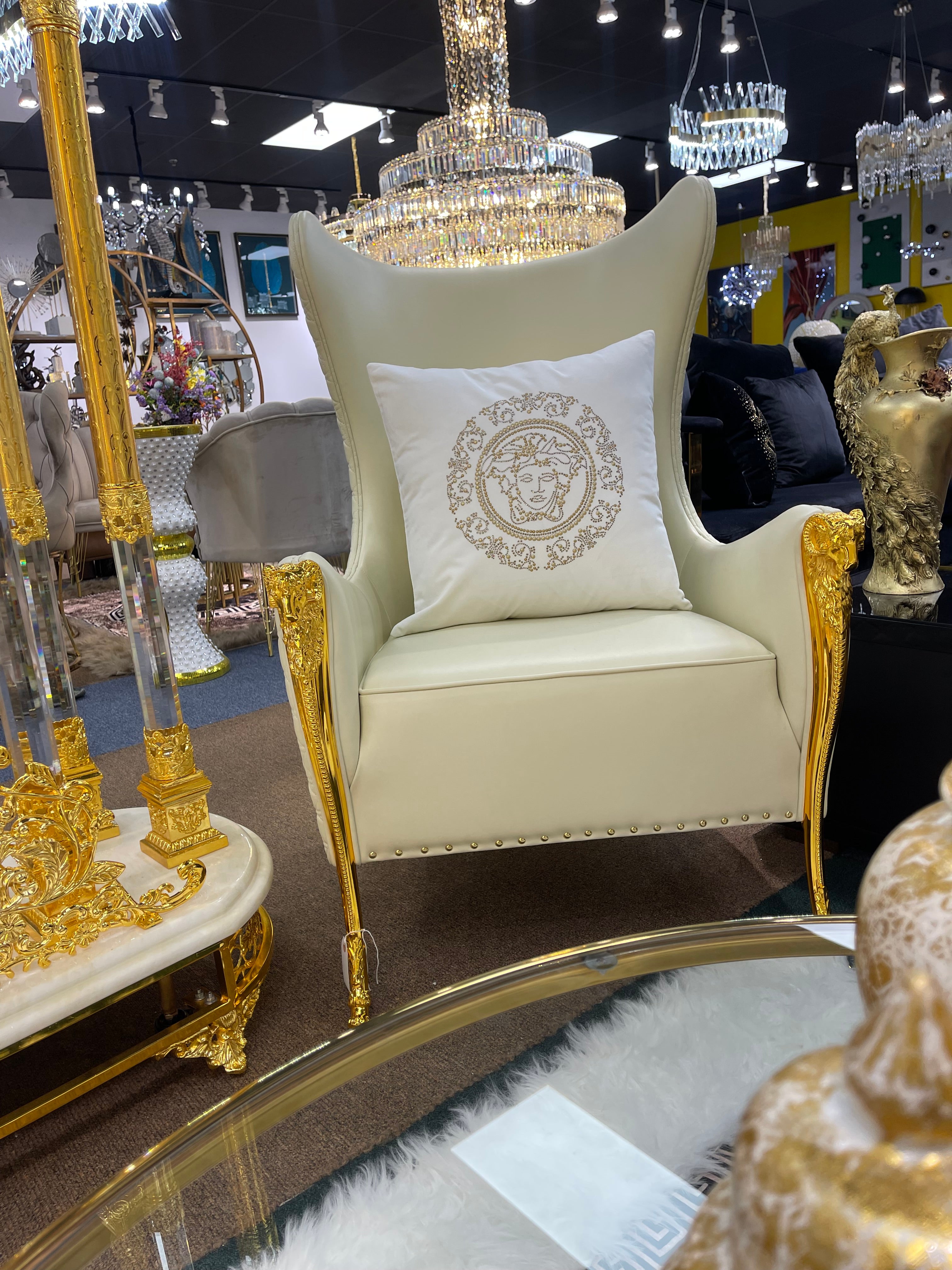 Upgrade Your Living Room with Off-White/Cream Genuine Leather Settee | Titanium Gold Trim | Comfortable Sofa & Armchair - Image 12