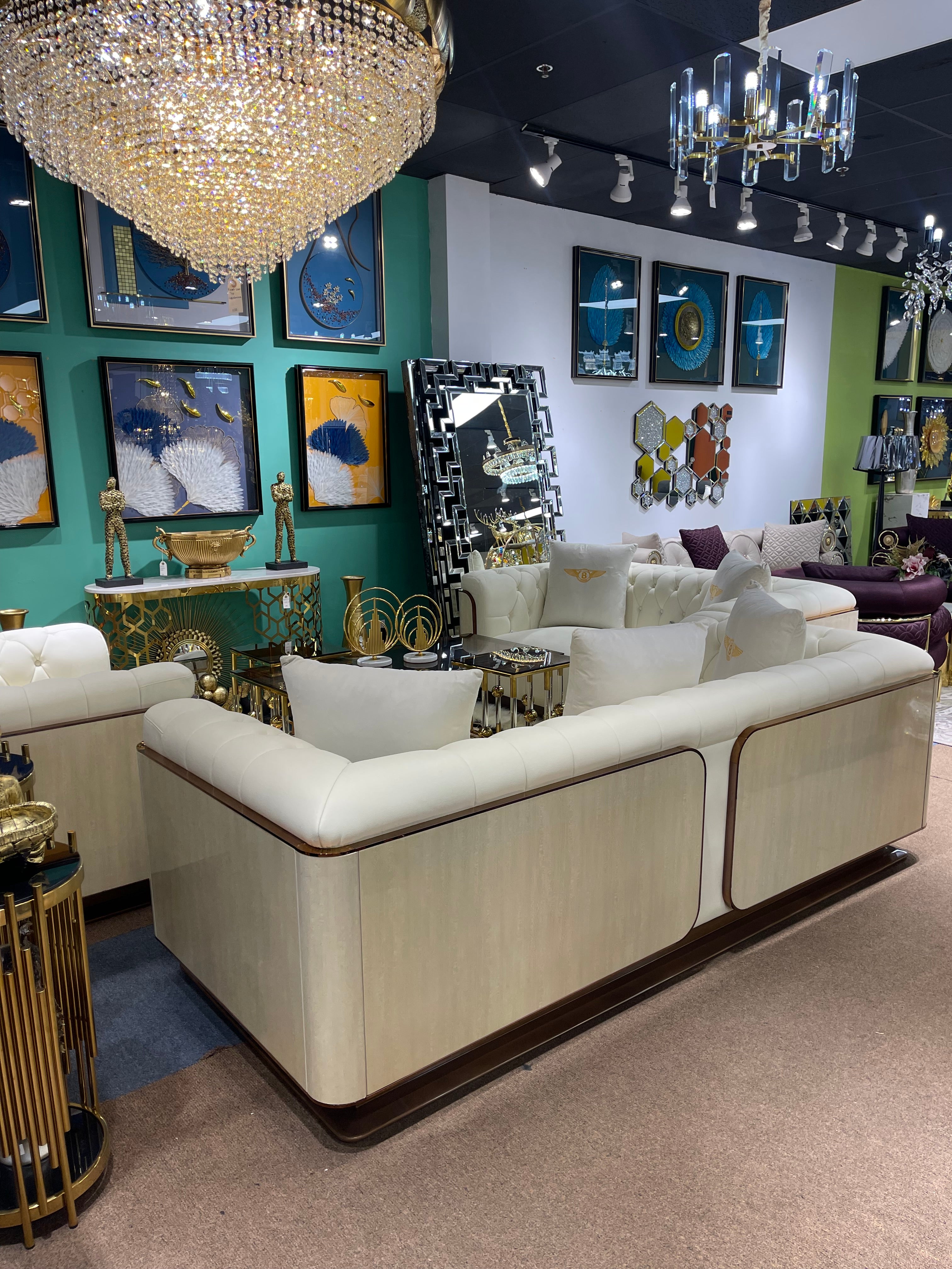 GG-Cream/ Offwhite Bentley Modern Leather Living Room Sofa Settee - Image 8