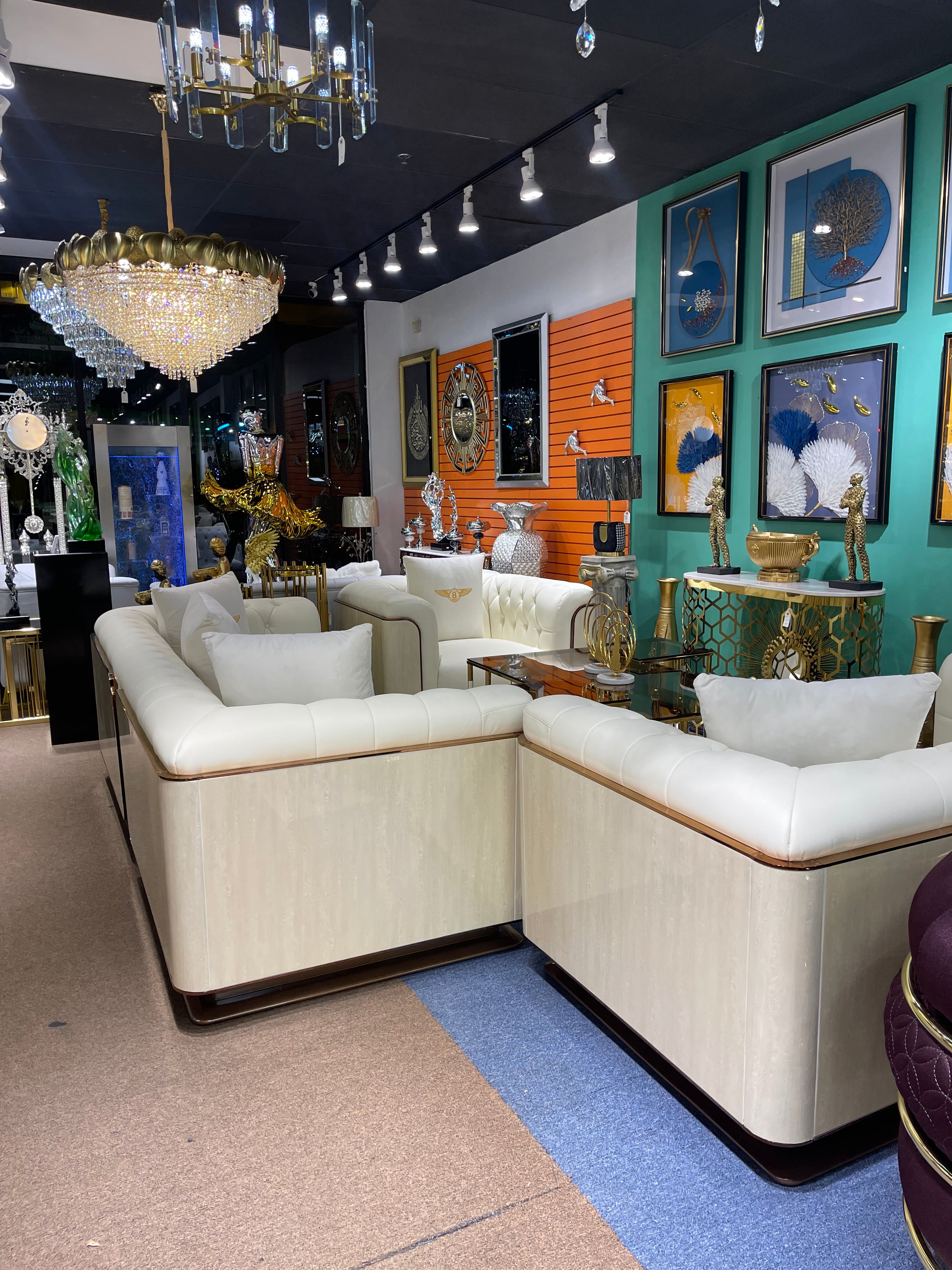 GG-Cream/ Offwhite Bentley Modern Leather Living Room Sofa Settee - Image 7