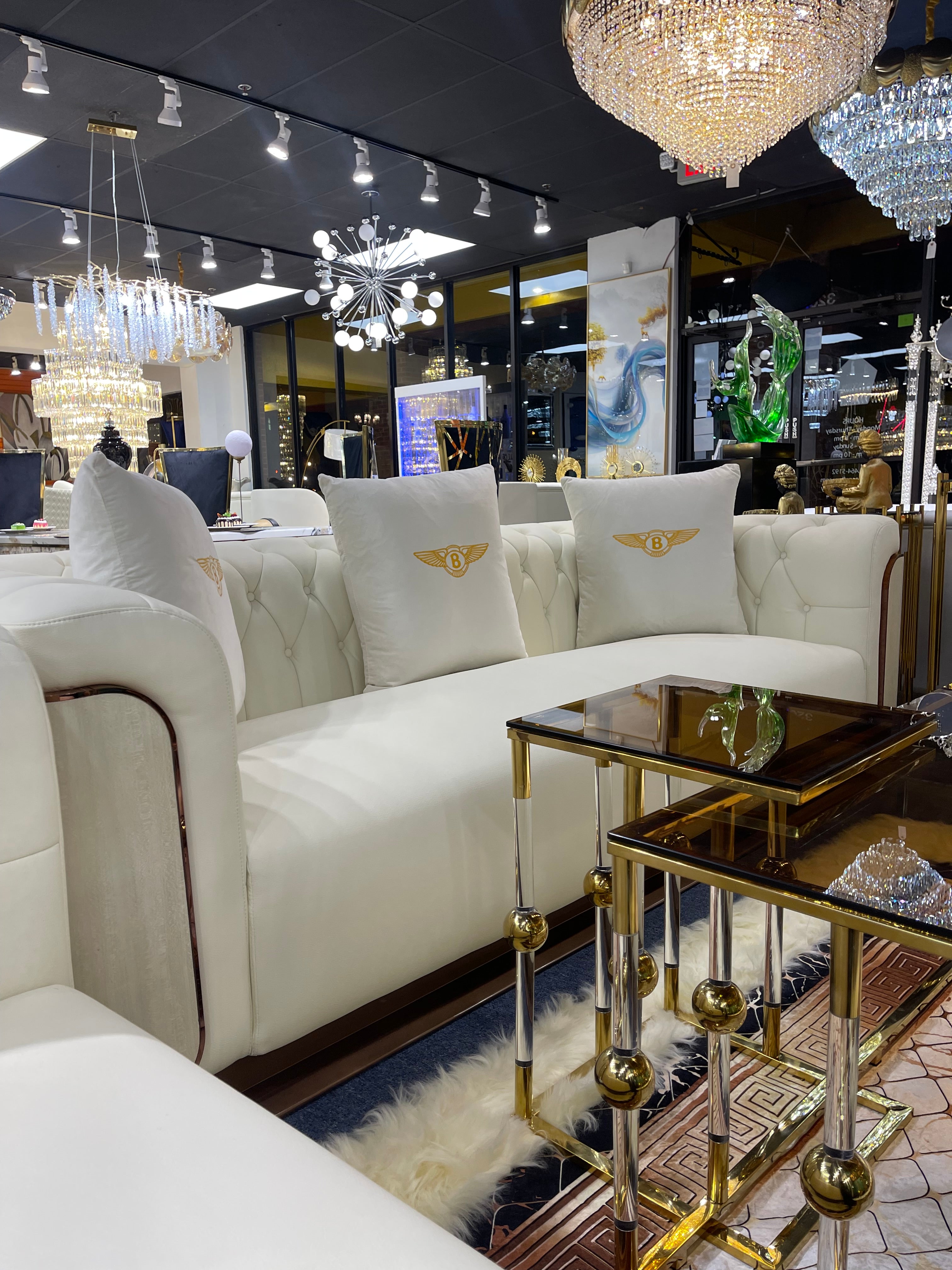 GG-Cream/ Offwhite Bentley Modern Leather Living Room Sofa Settee - Image 9