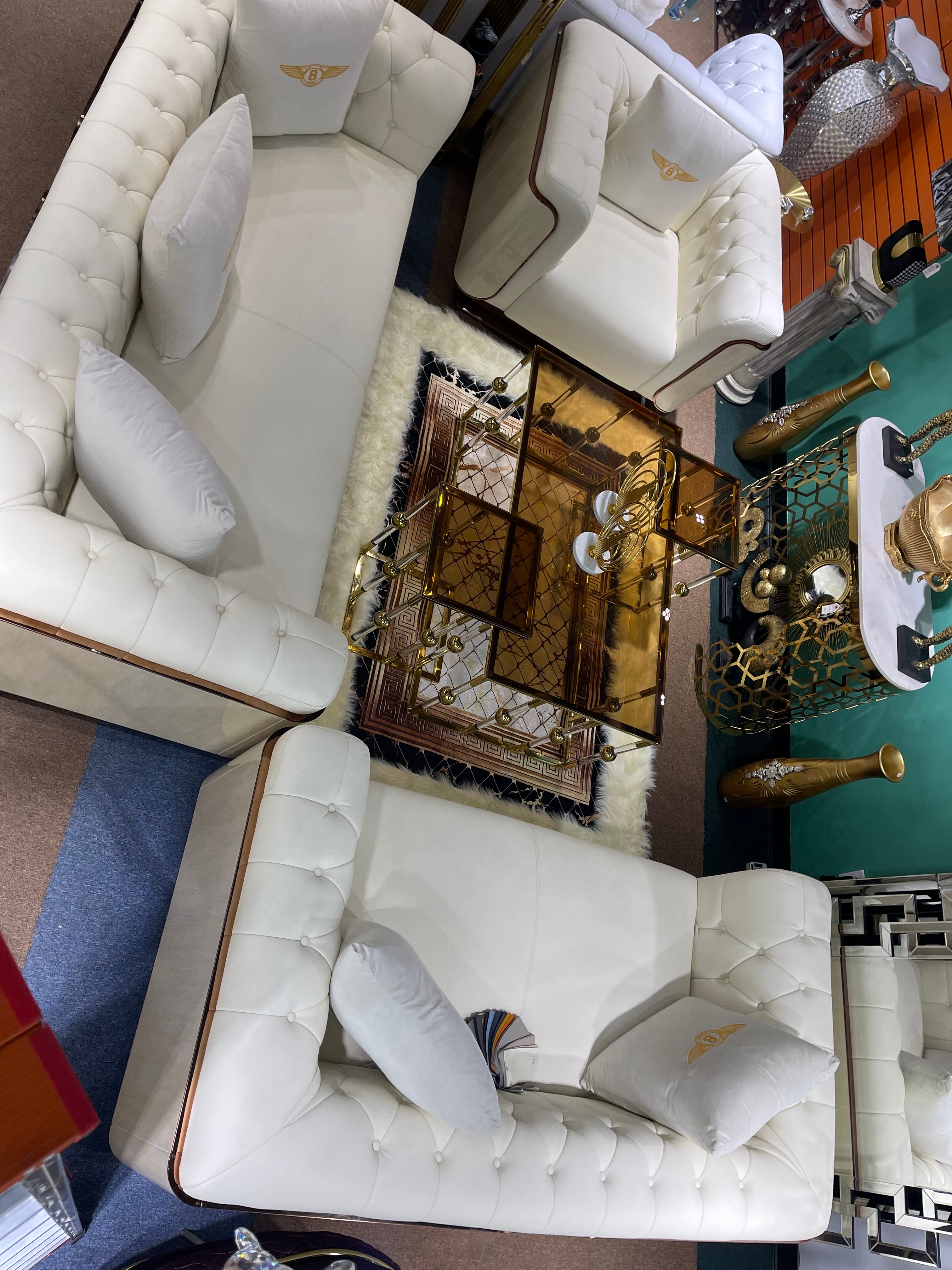 GG-Cream/ Offwhite Bentley Modern Leather Living Room Sofa Settee - Image 2