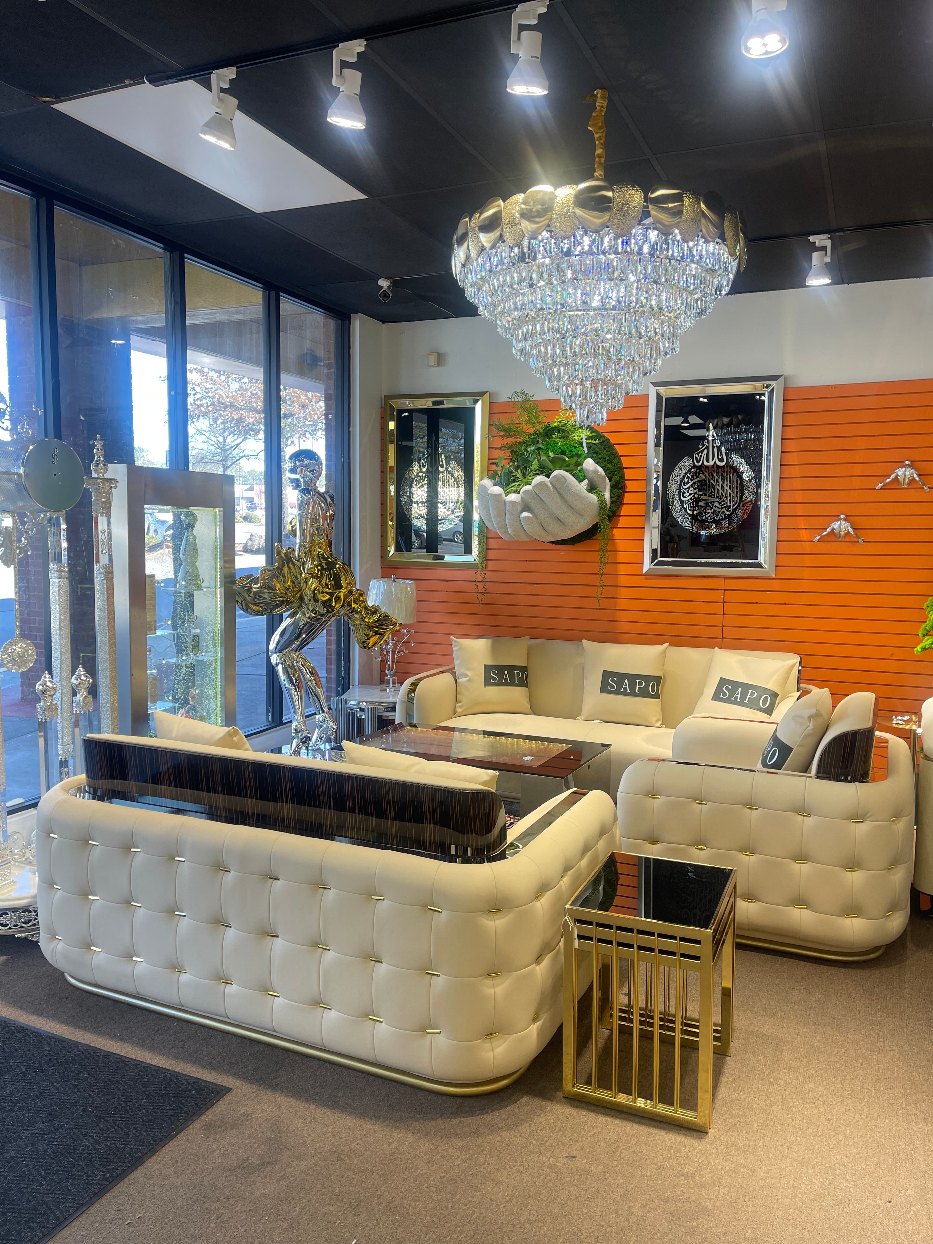 White Modern Marble Dining Table & Black Stylish Chair Settee - Image 7