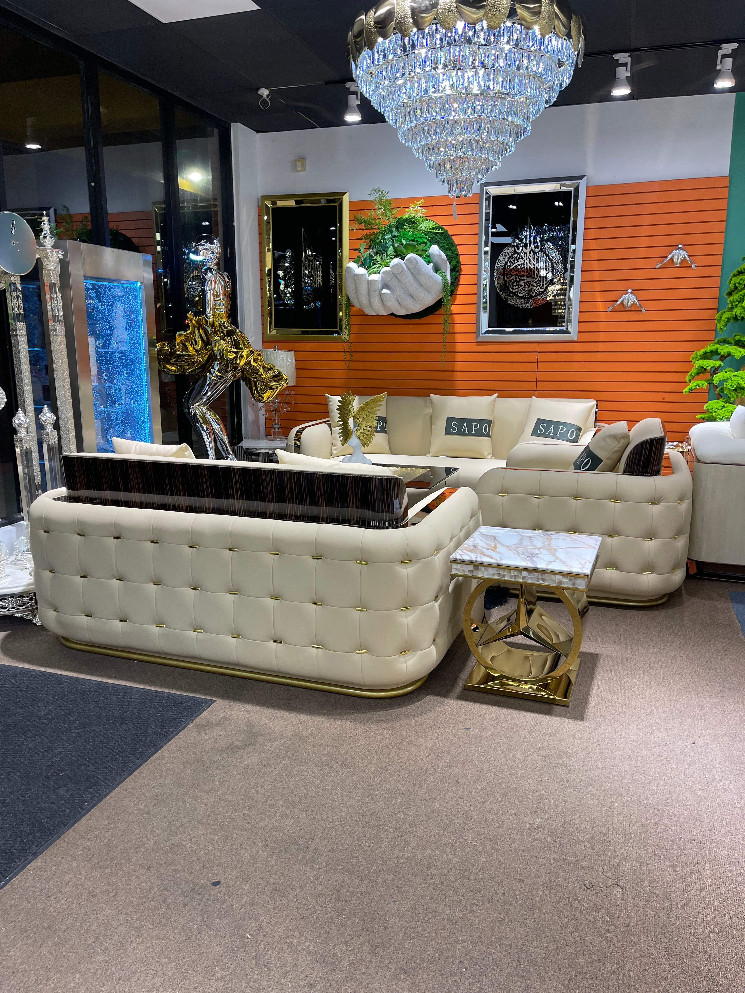 Cream/Beige Modern Leather Living Room Sofa Settee