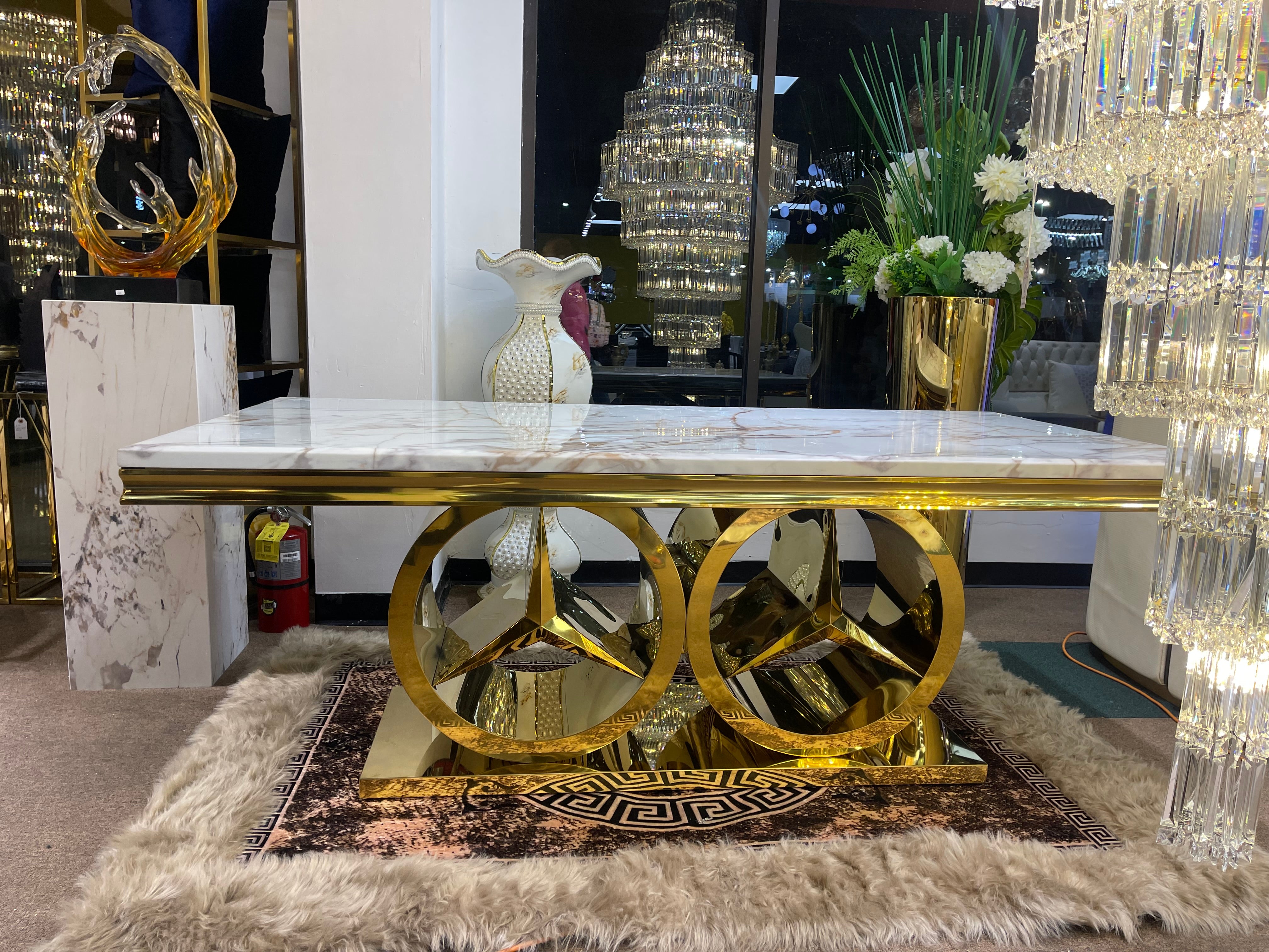 White Benz Modern Marble Dining Table & 6 Beige Chair Settee - Image 10