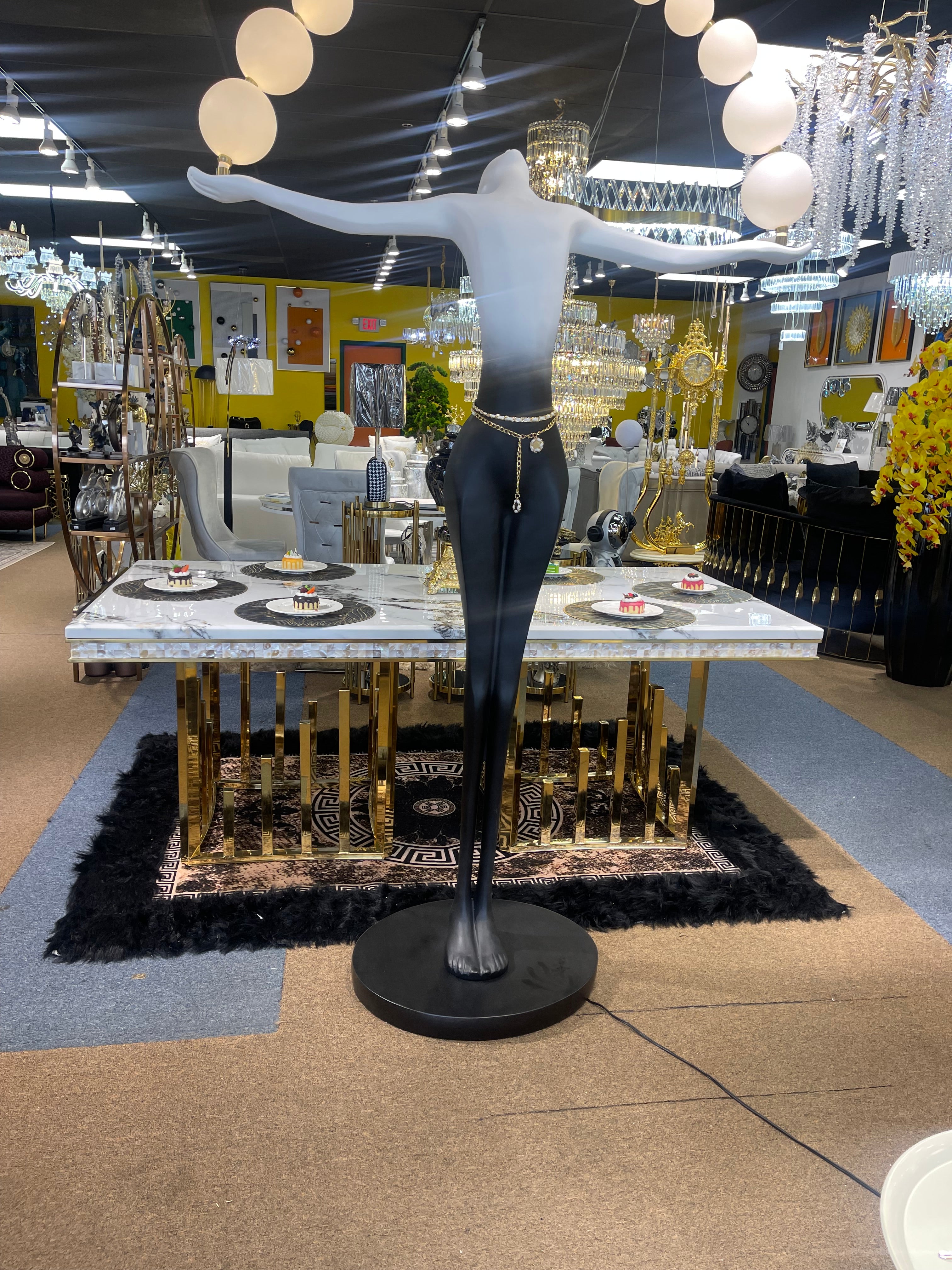 White Modern Marble Dining Table & Black Stylish Chair Settee - Image 4
