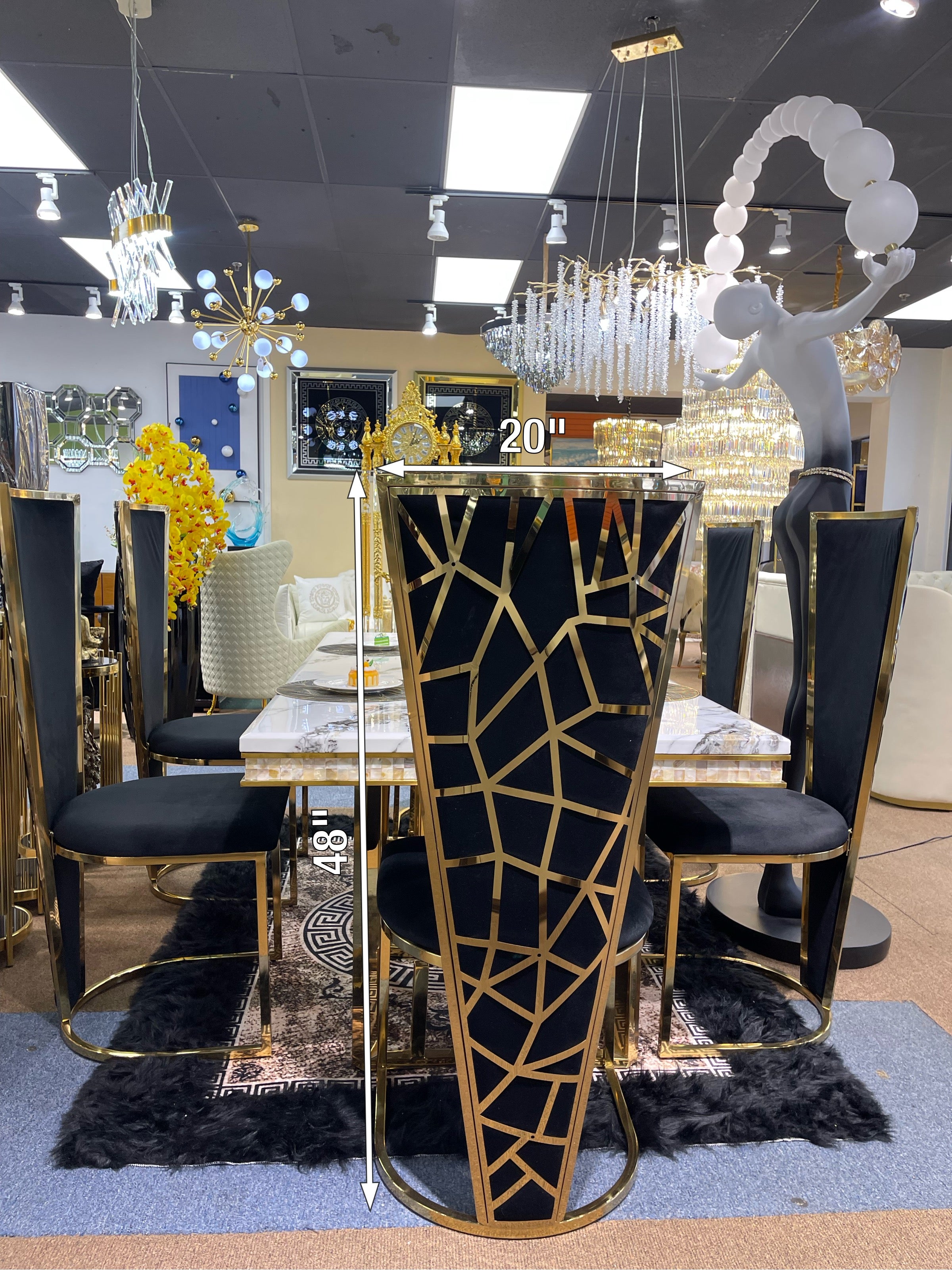 White Modern Marble Dining Table & Black Stylish Chair Settee - Image 9