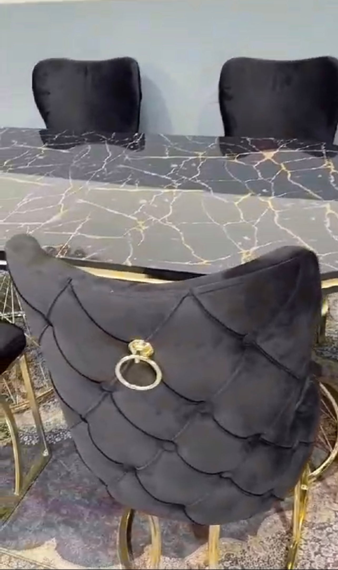 G-ES063 Black Oval Glass Marble Dining Room set - Image 4