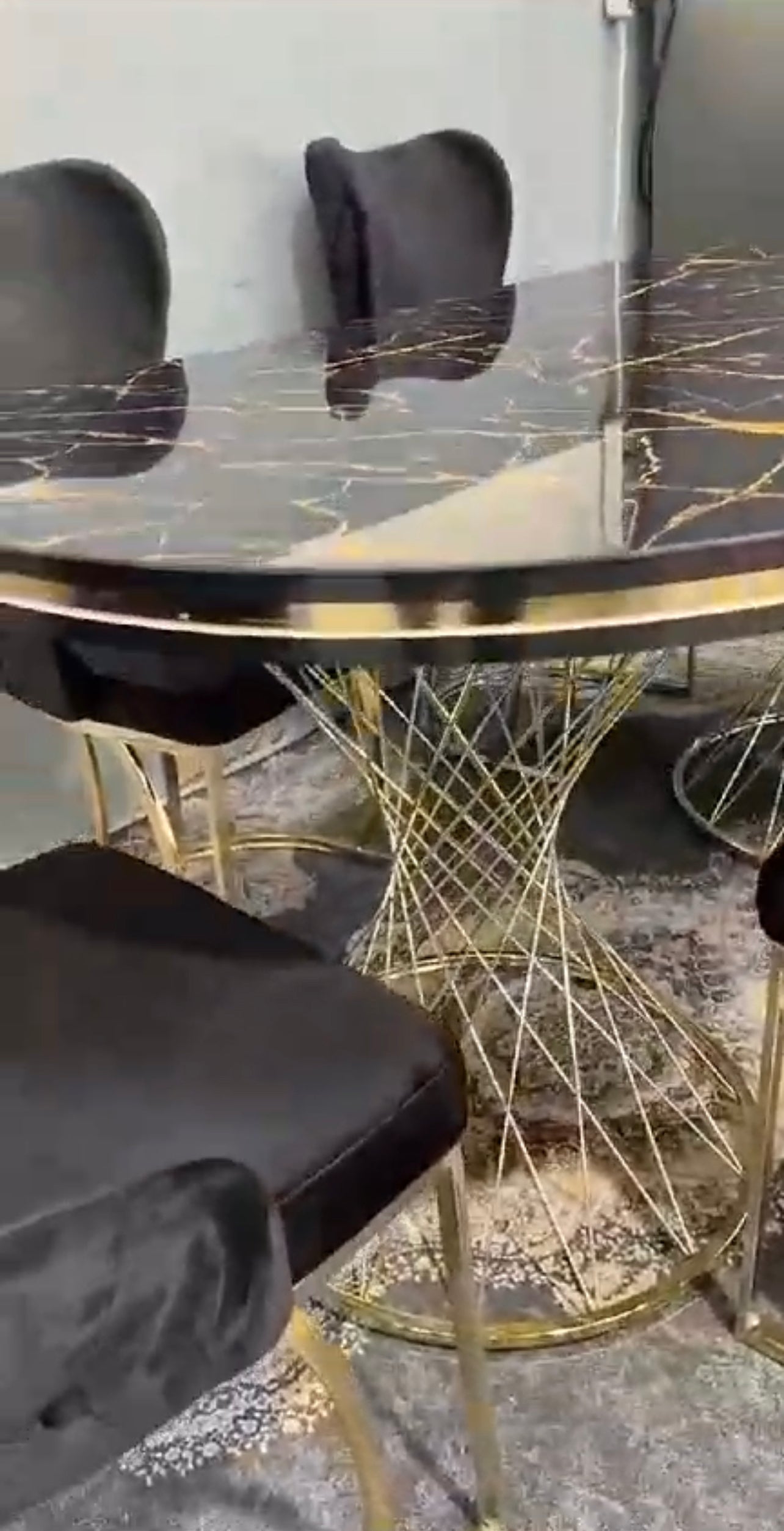 G-ES063 Black Oval Glass Marble Dining Room set - Image 2