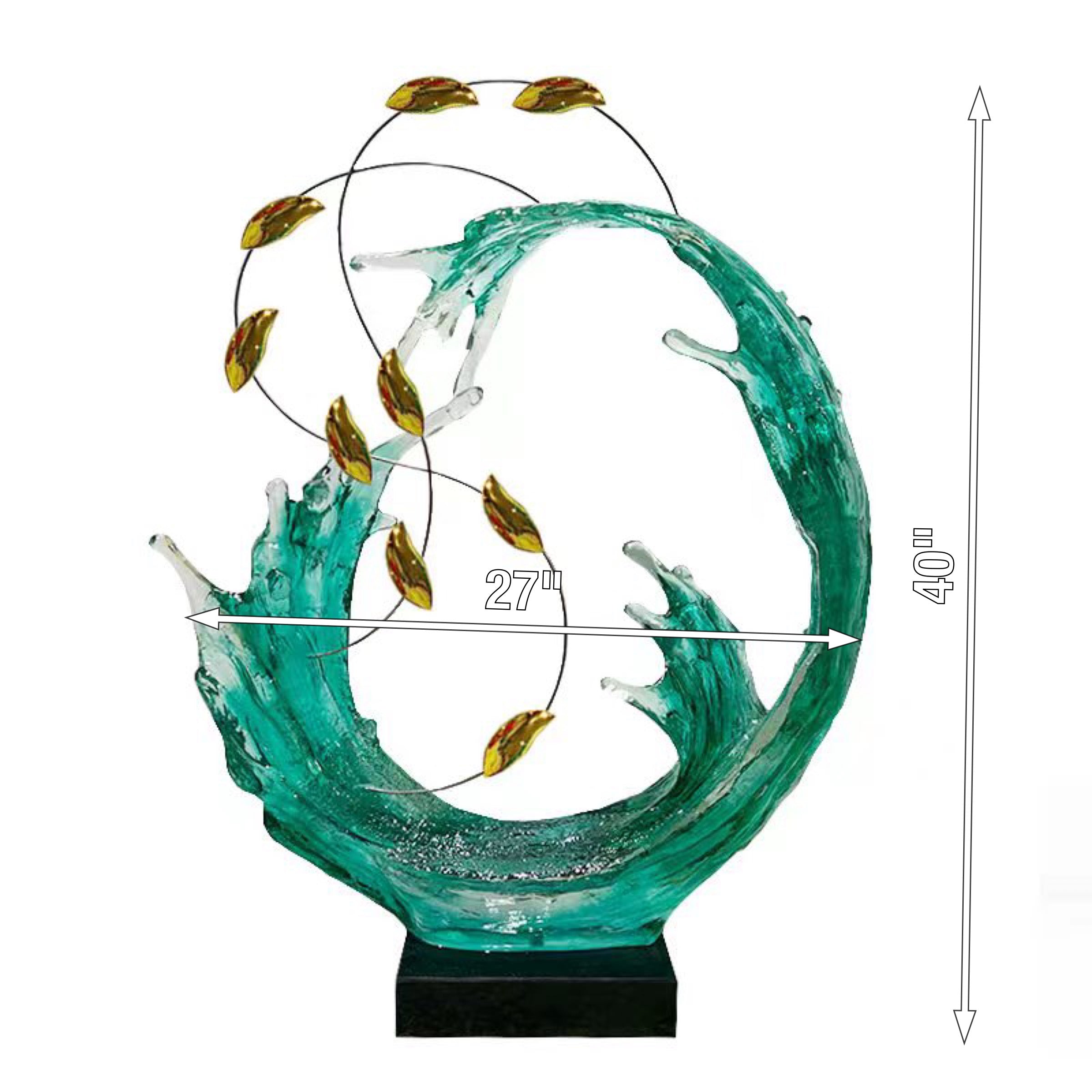 Green Wave Fish Splash Resin Sculpture - Image 3