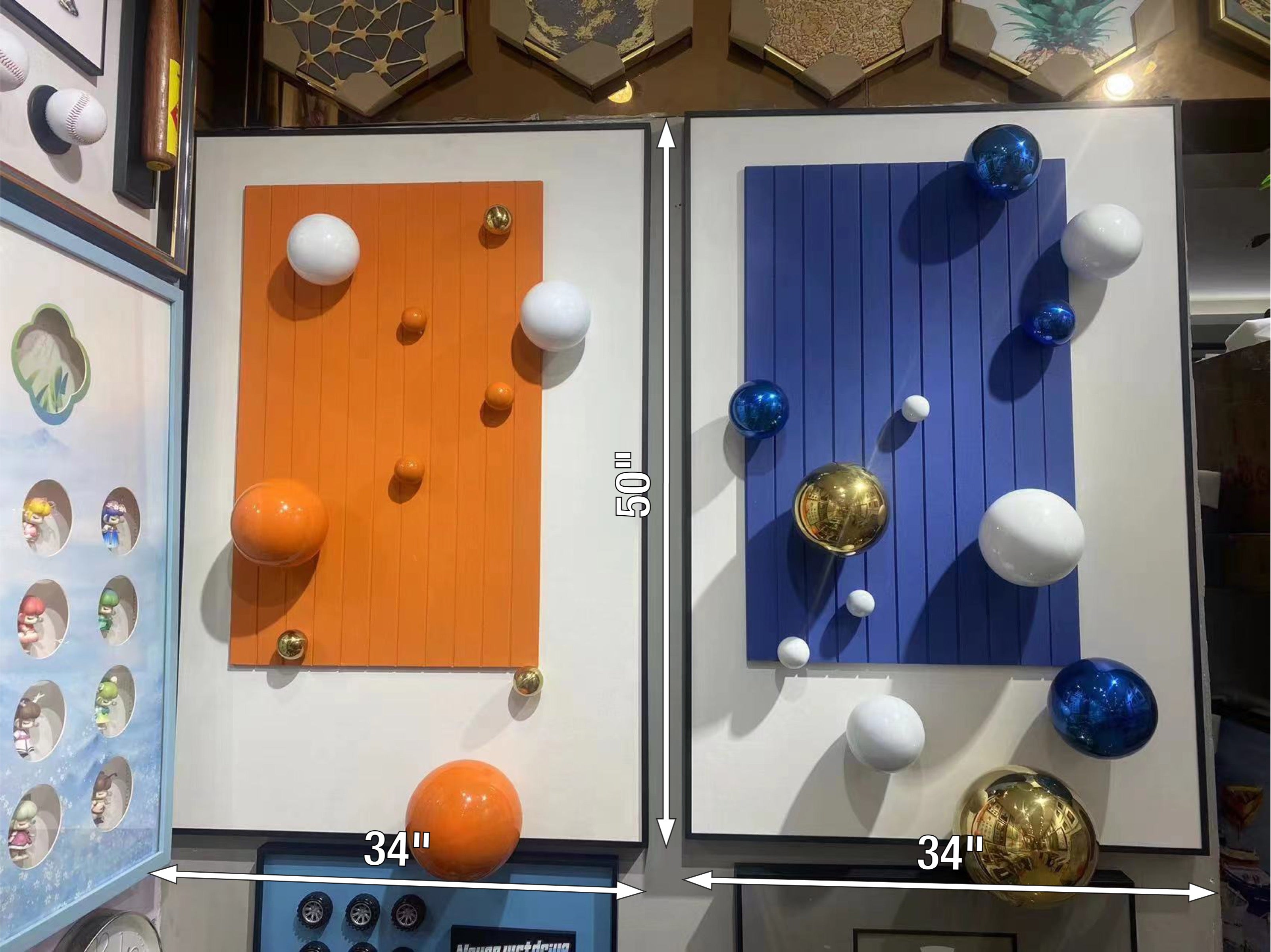 Blue/White/Gold Balls Painting - Image 4