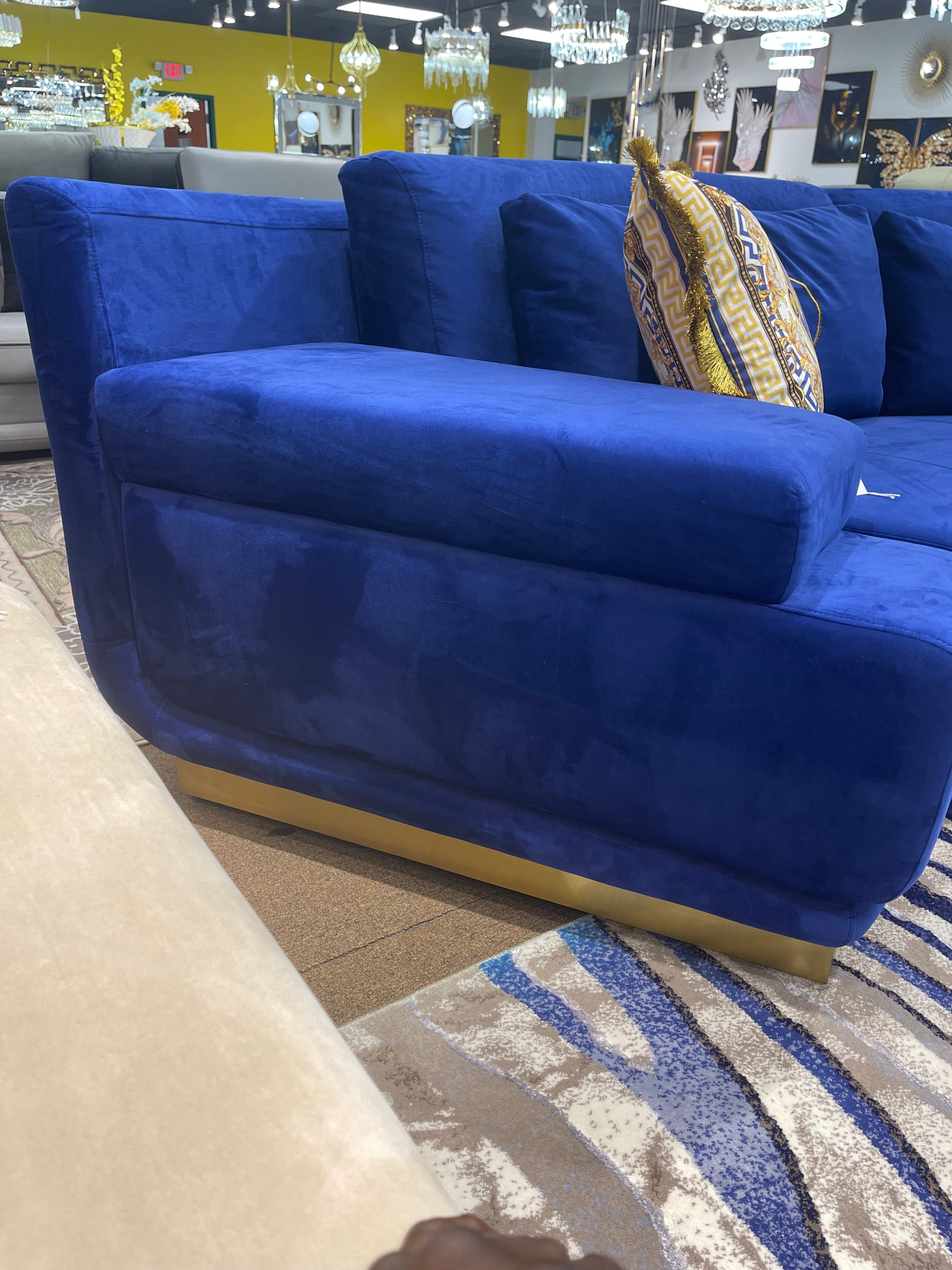 Blue Velvet Boomerang Sofa Sectional - Image 6
