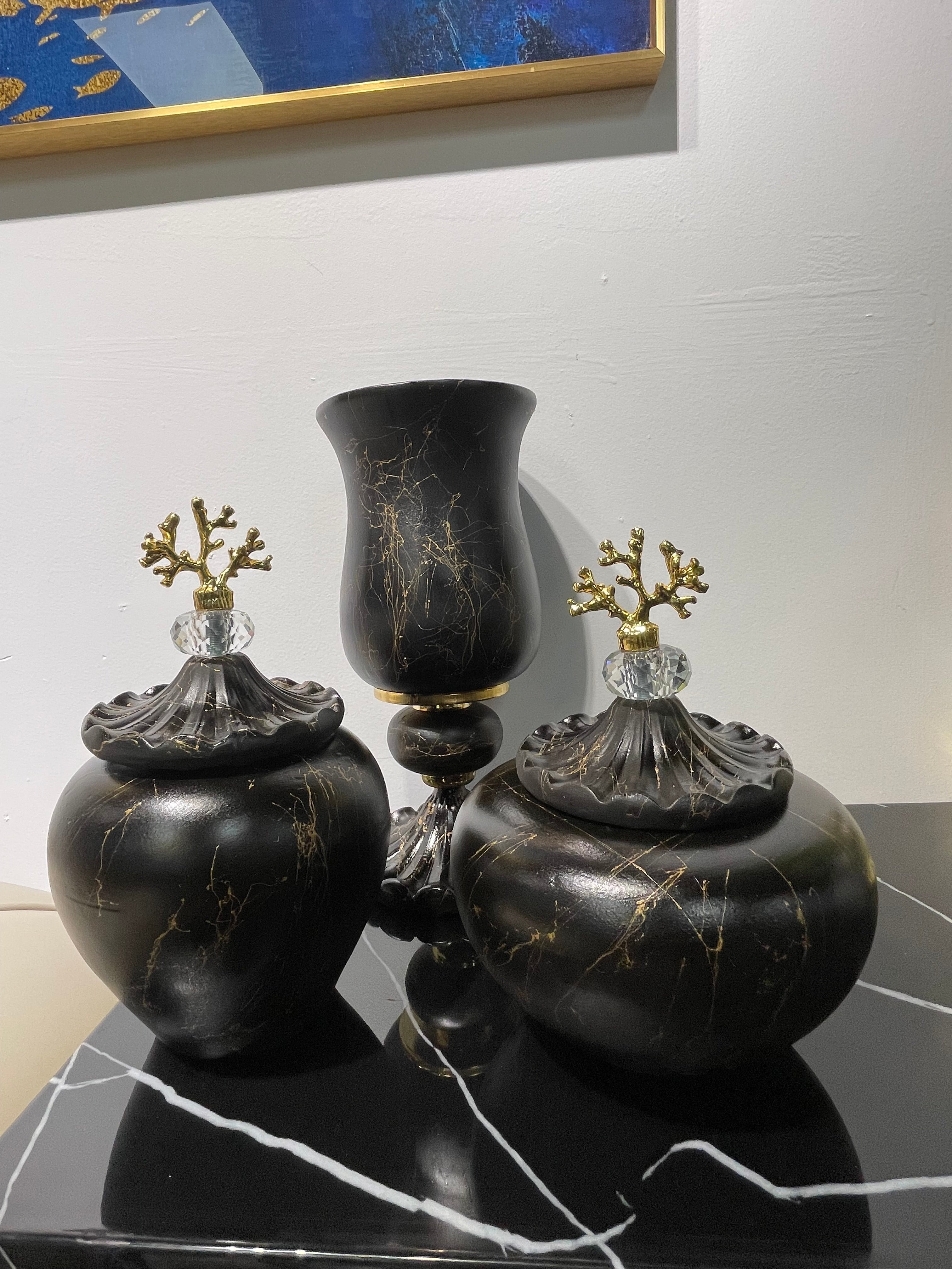 Black/Gold Decorative Jar Set