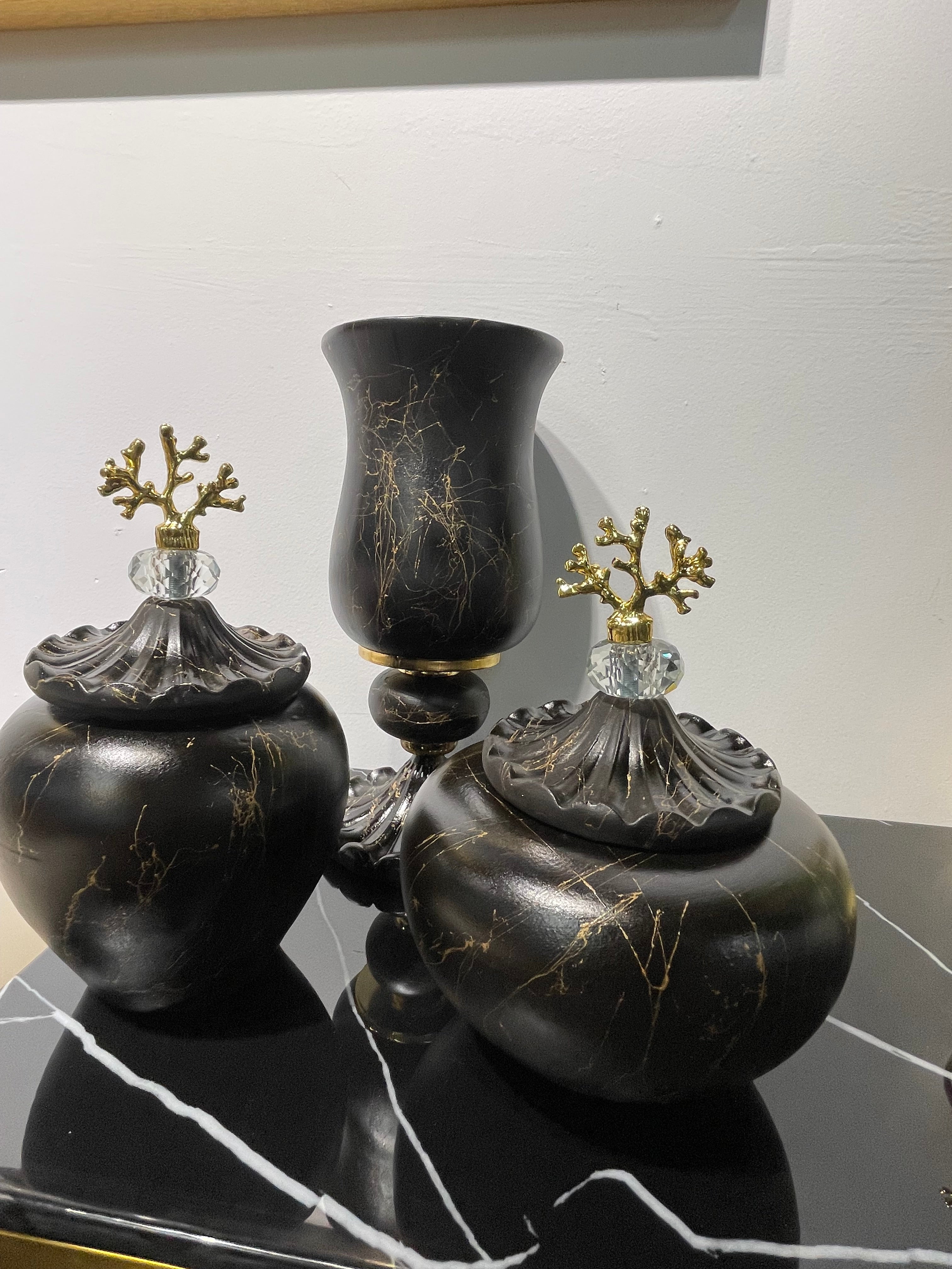 Black/Gold Decorative Jar Set - Image 2