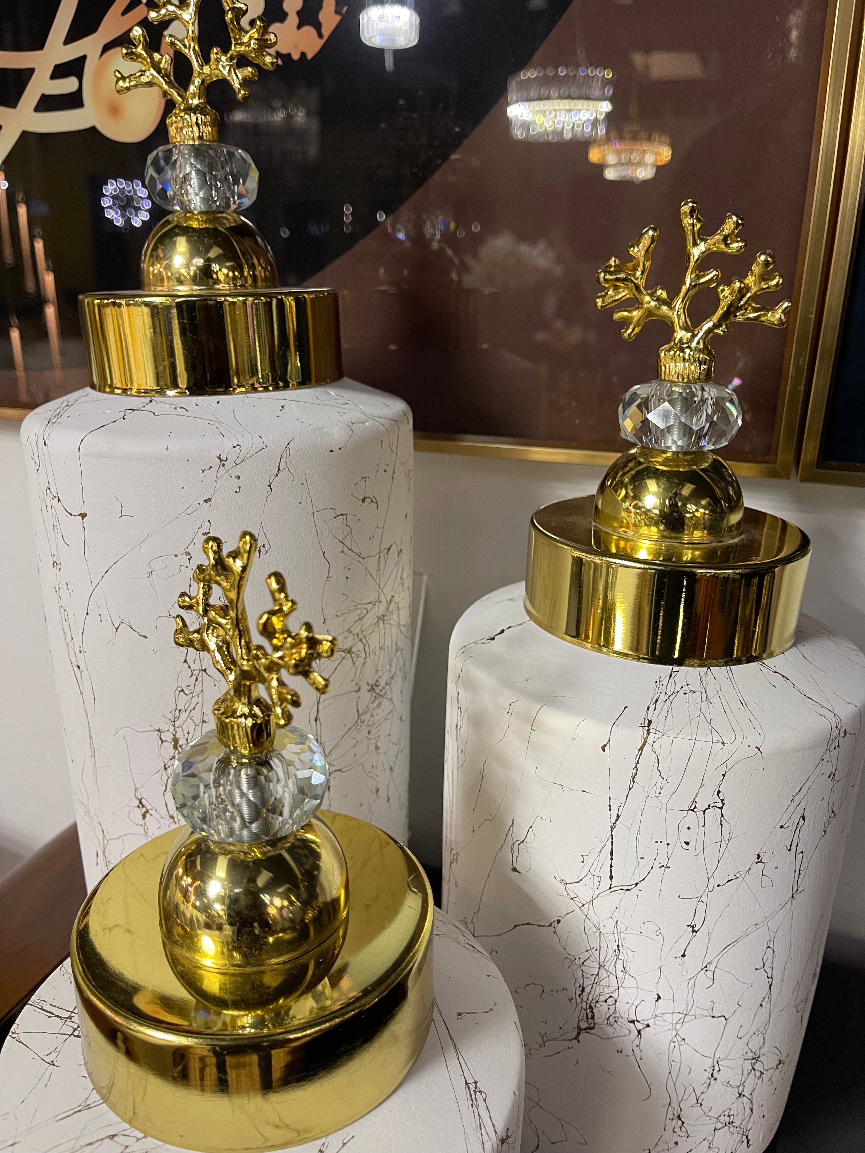 Gold Trim White Decorative Jar Set - Image 3