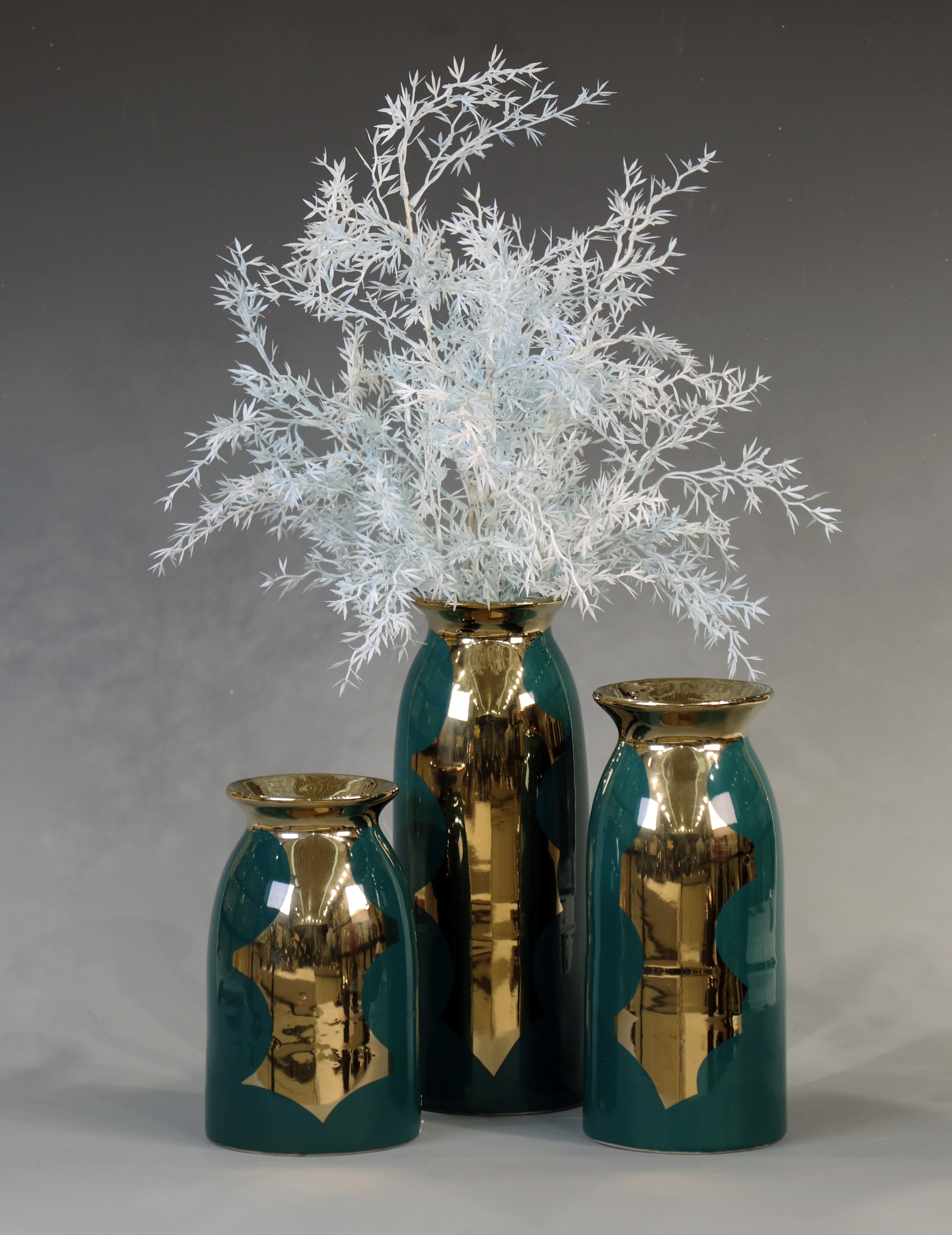 G-DVJ 3-1 Green and Gold Decorative Jar Set