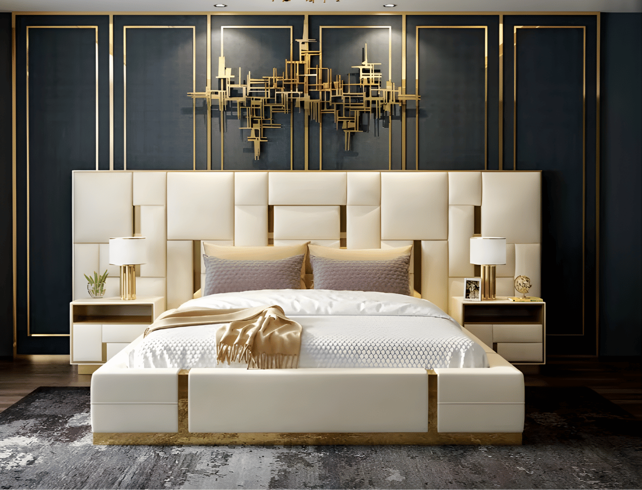 WHITE AND GOLD LUX BED SET